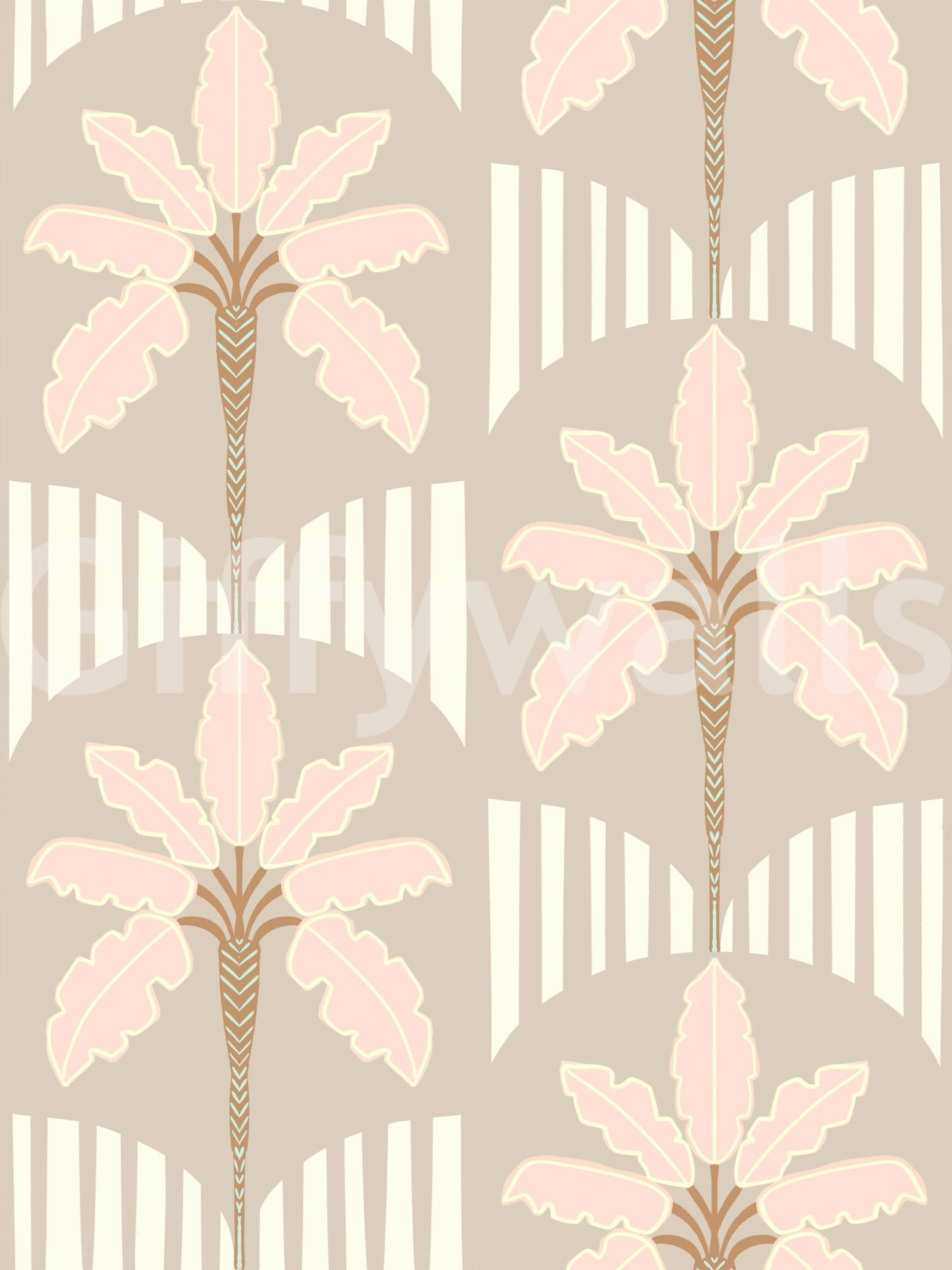 Blush Fronds & Stripes Wallpaper