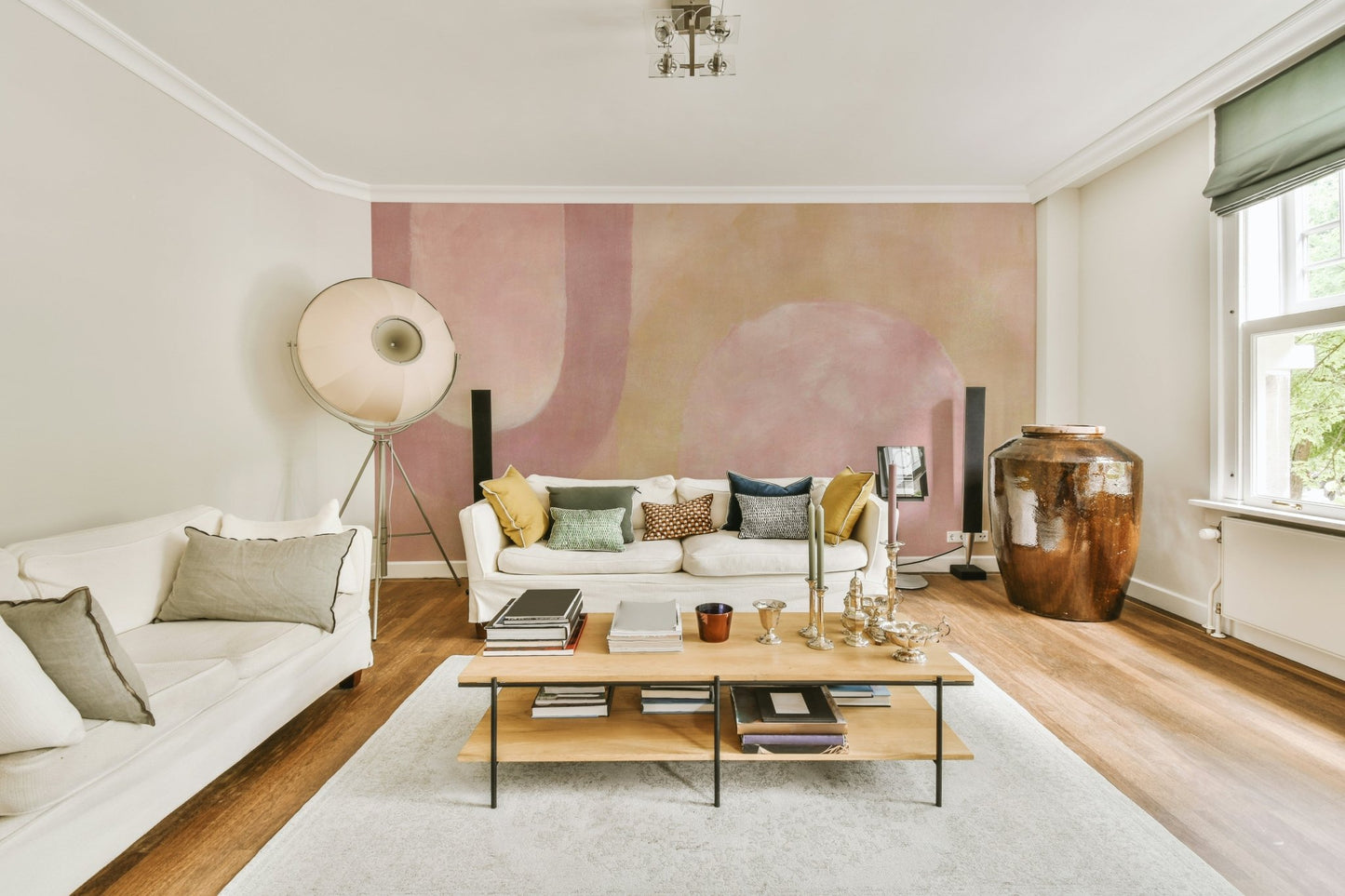 Blush hues curved shape wall design