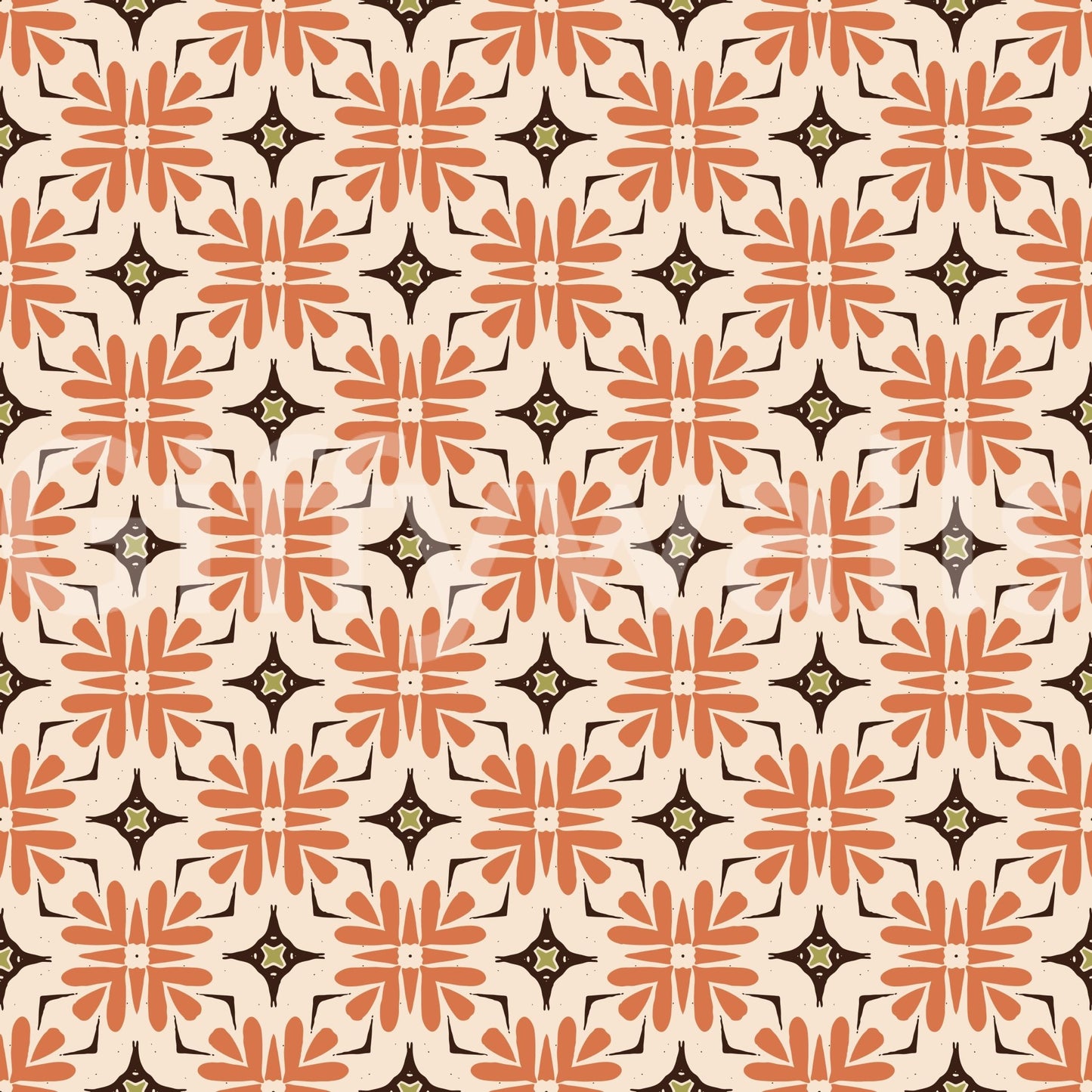 Bohemian Organic Tile Orange Wallpaper