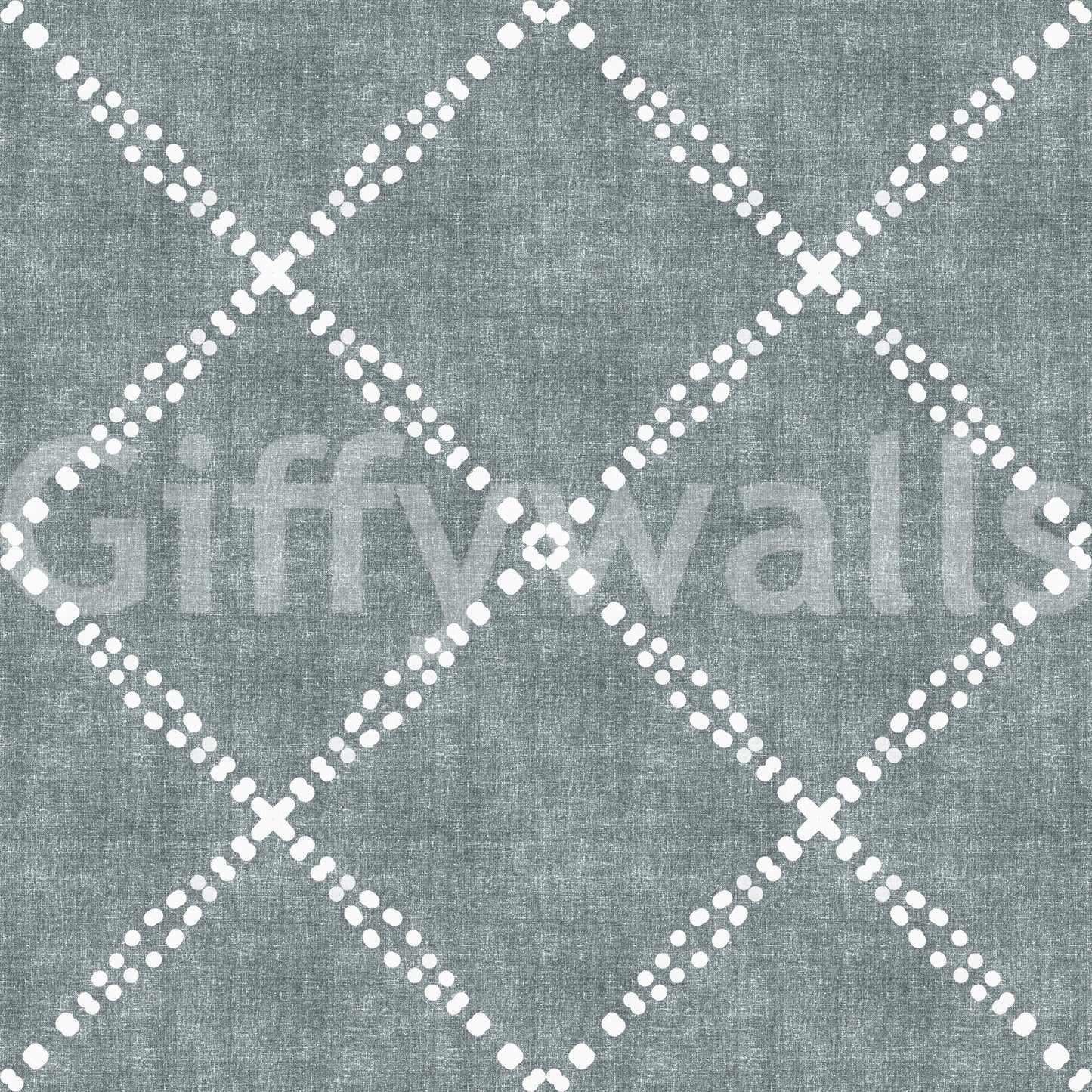 Calming blue grunge wallpaper with boho dotted trellis and soft textured finish