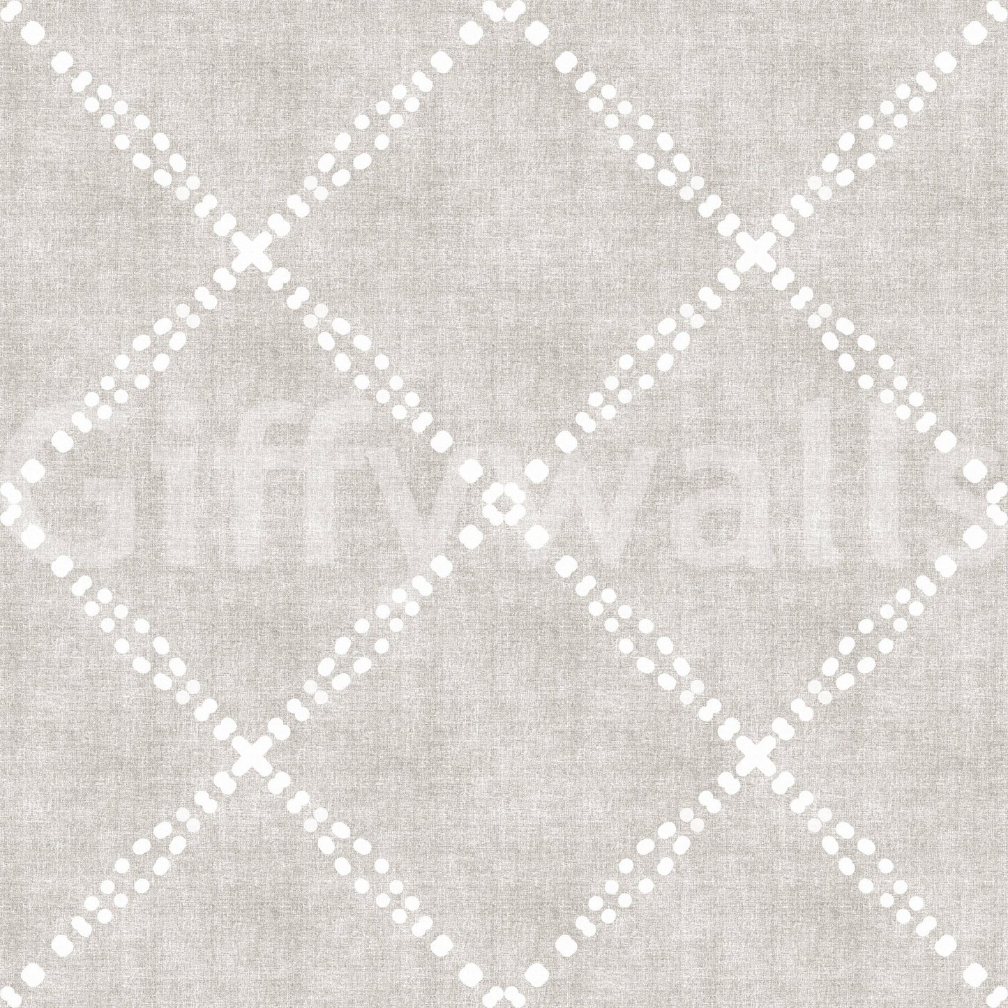 Neutral boho grunge wallpaper showing a faded trellis grid with dotted lines, GD8575
