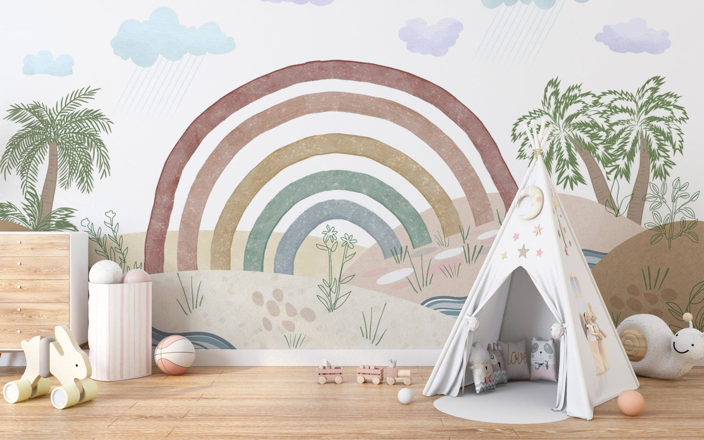 Serene boho rainbow wallpaper for rooms