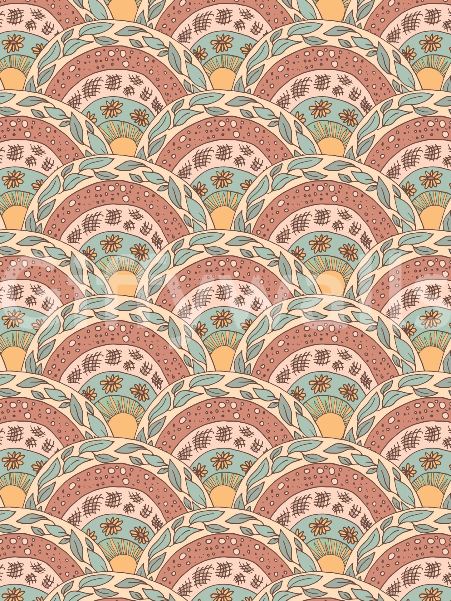 Zany Boho Sunburst Bloom Wall Mural, Nonchalant Contemporary Style., GD6644