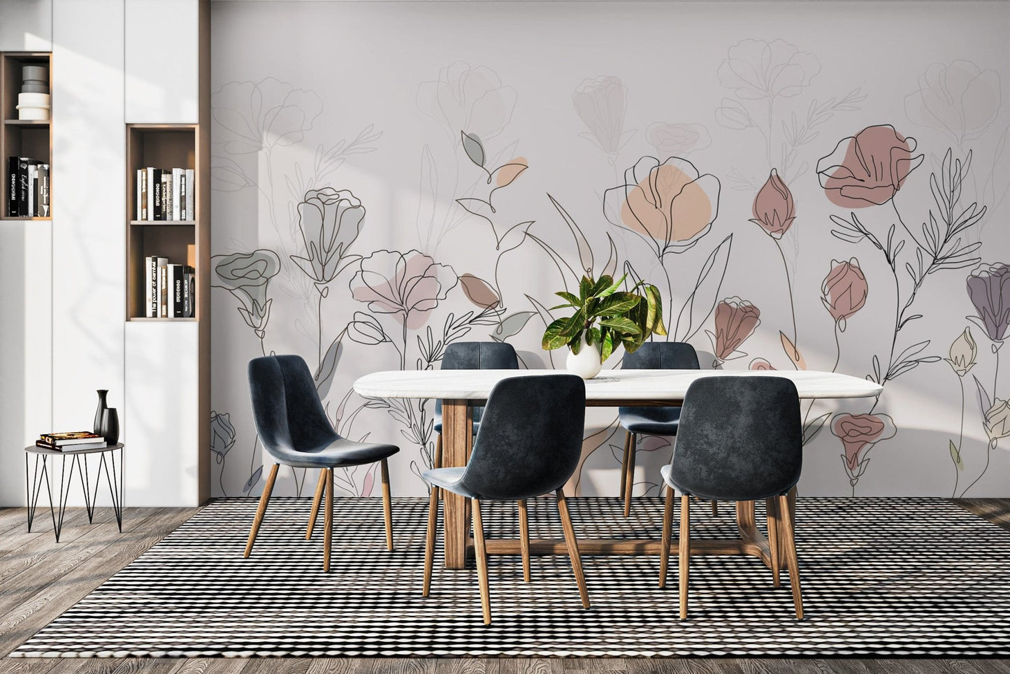 Contemporary botanical sketch wall design
