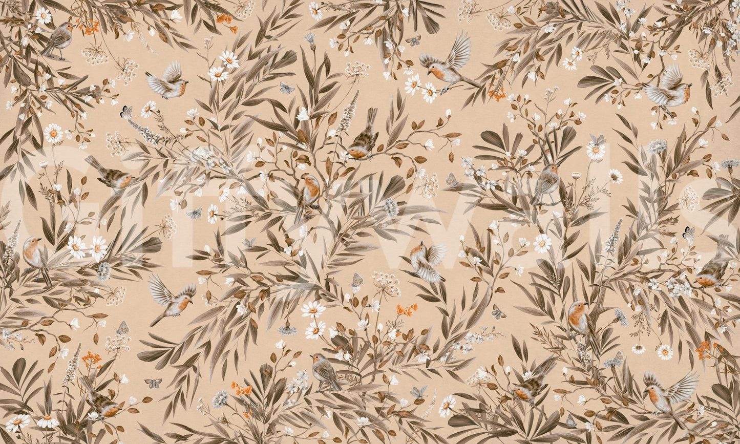 Contemporary entryway decor with the Botanical Birdsong Wall Mural.