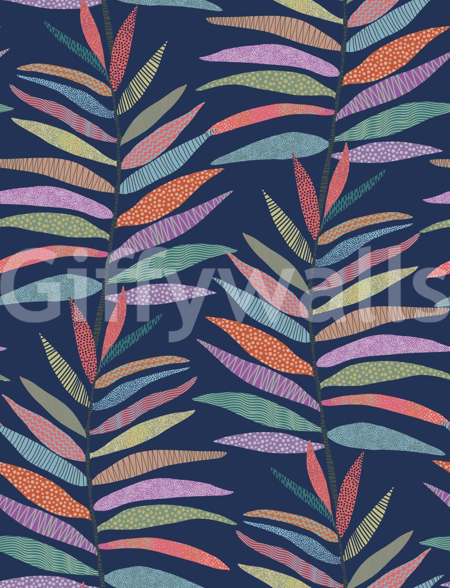 Organic botanical shapes wallpaper mural for a creative studio wall.