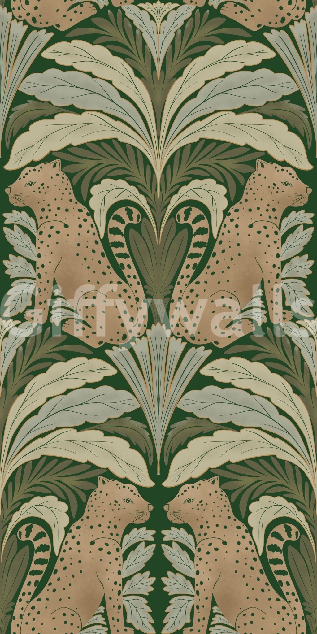 Bold wallpaper featuring symmetrical jungle cat motif