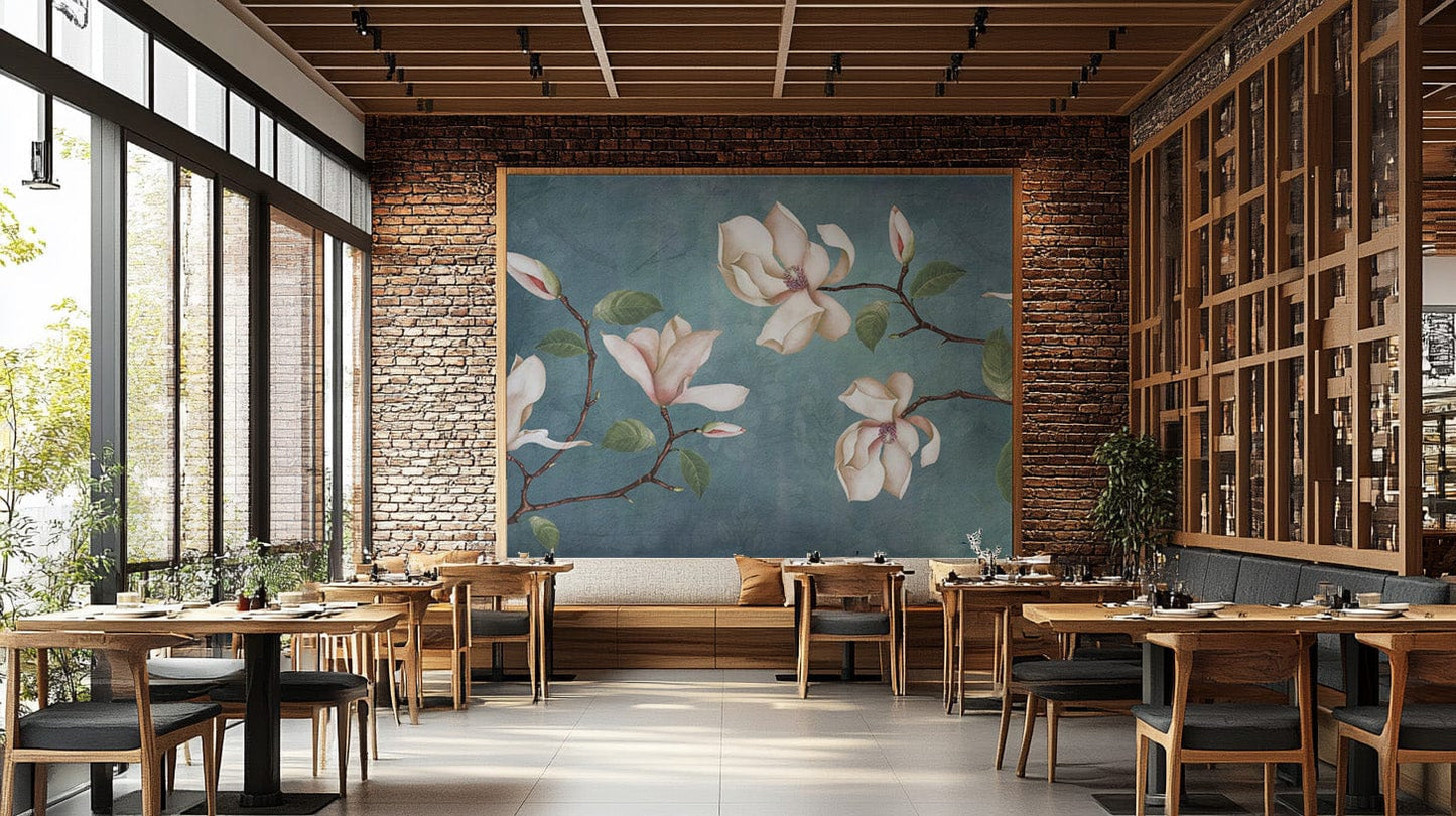 Serene Magnolia Floral Pattern Wallpaper