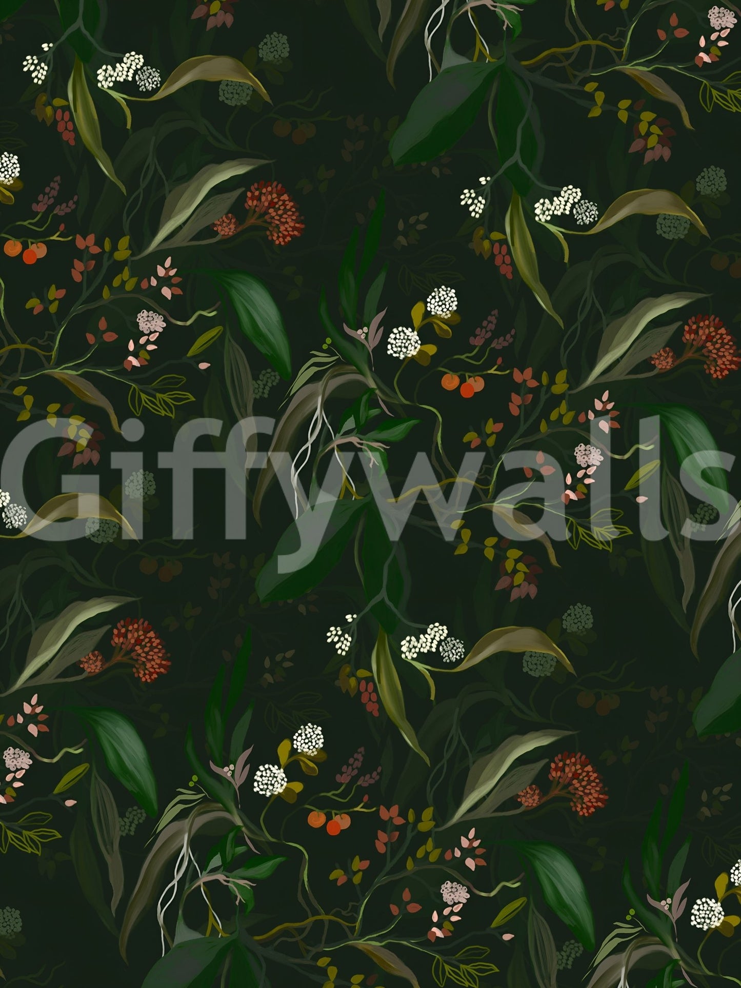 Exotic leaf print Botanical Nightfall Wallpaper for walls., GD6496