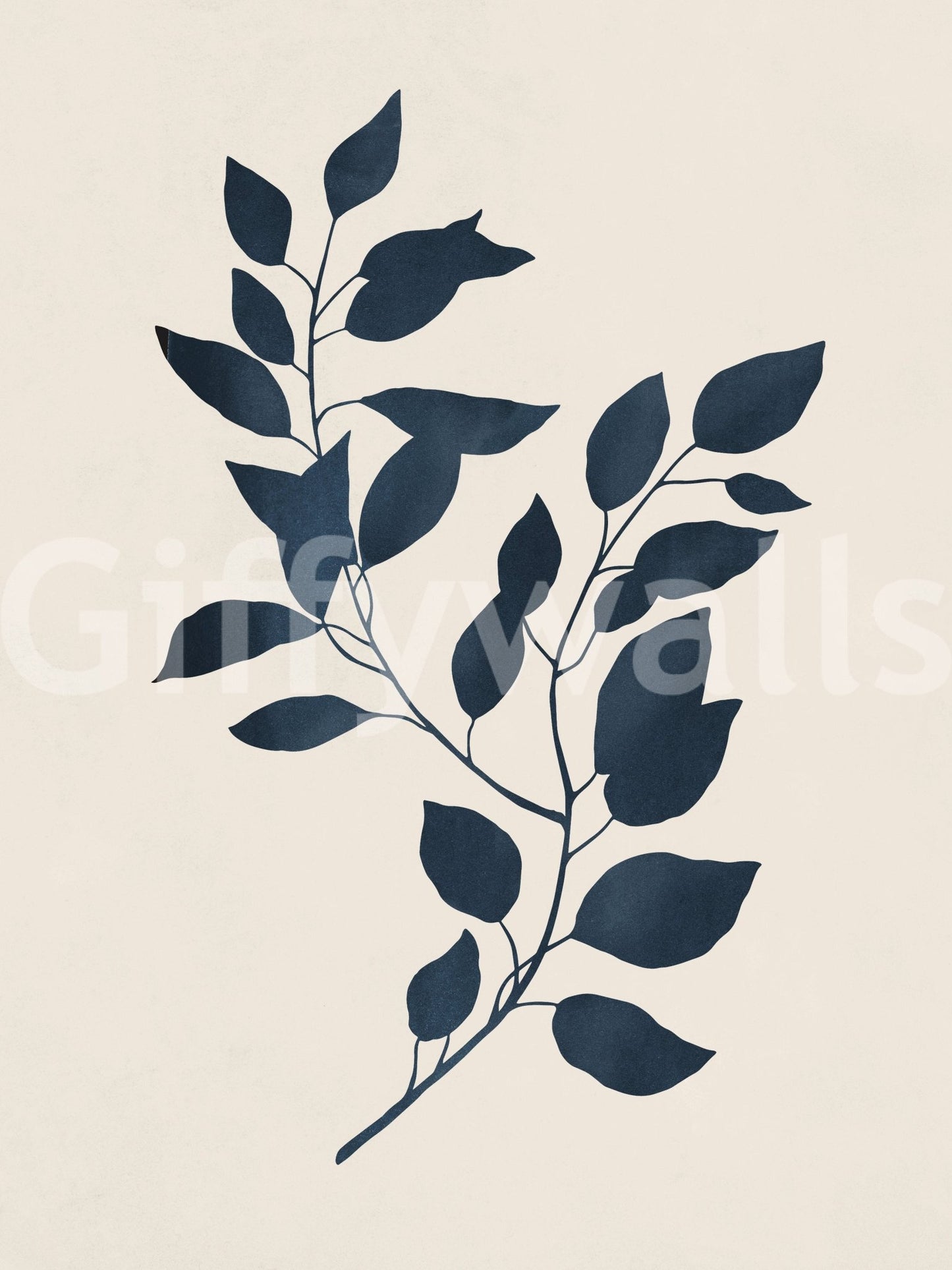 Subtle botanical leaf silhouette wall mural for home decor.
