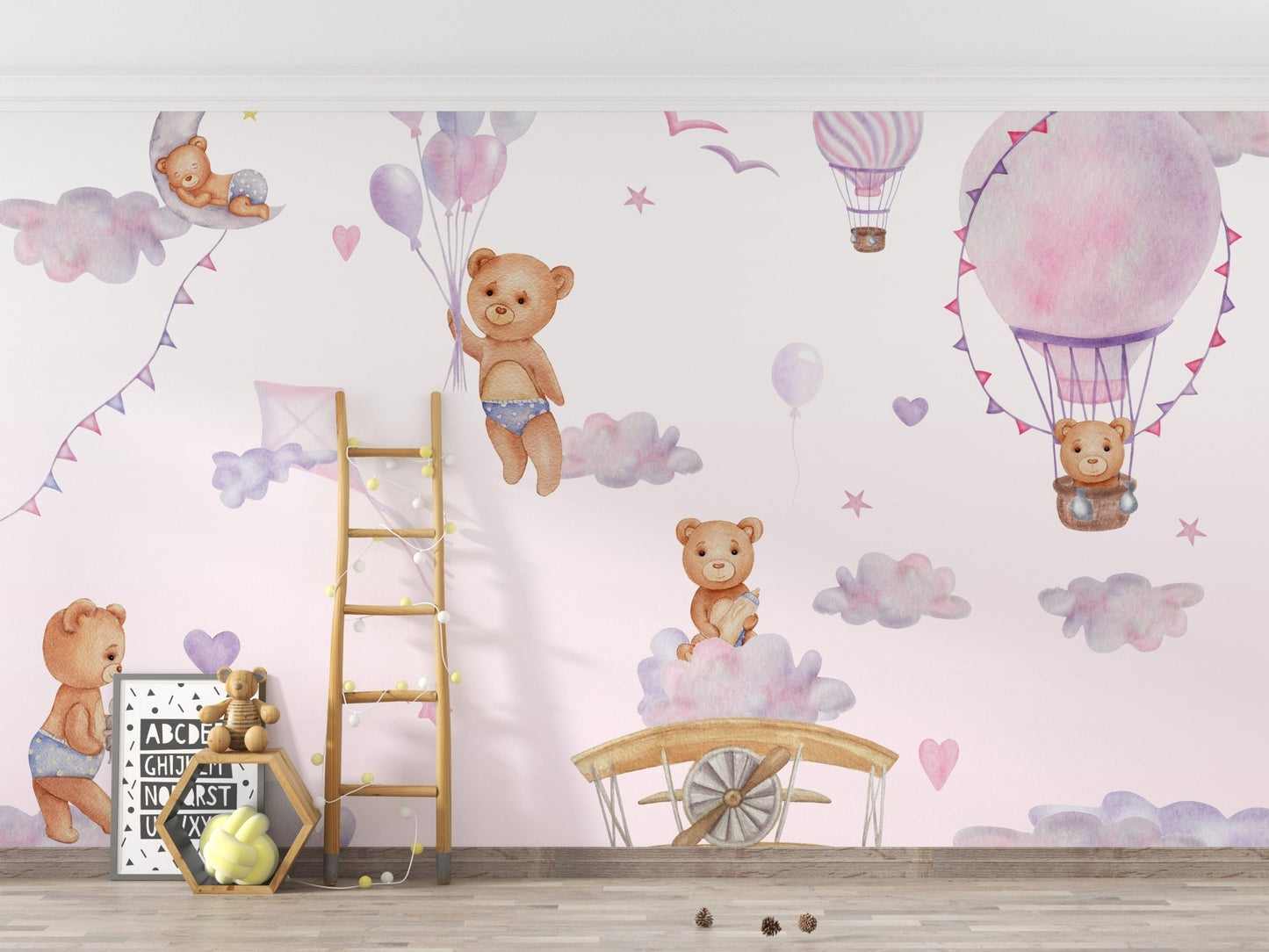 Bouncy Bear Sky Journey Mural adhesive wallpaper, B894