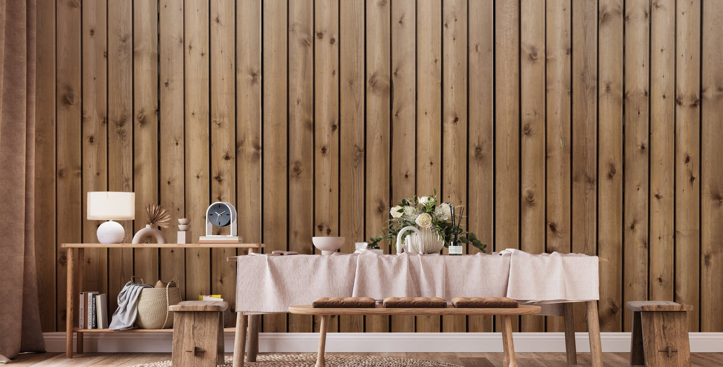 Minimalist wooden wallpaper in brown stripes A235