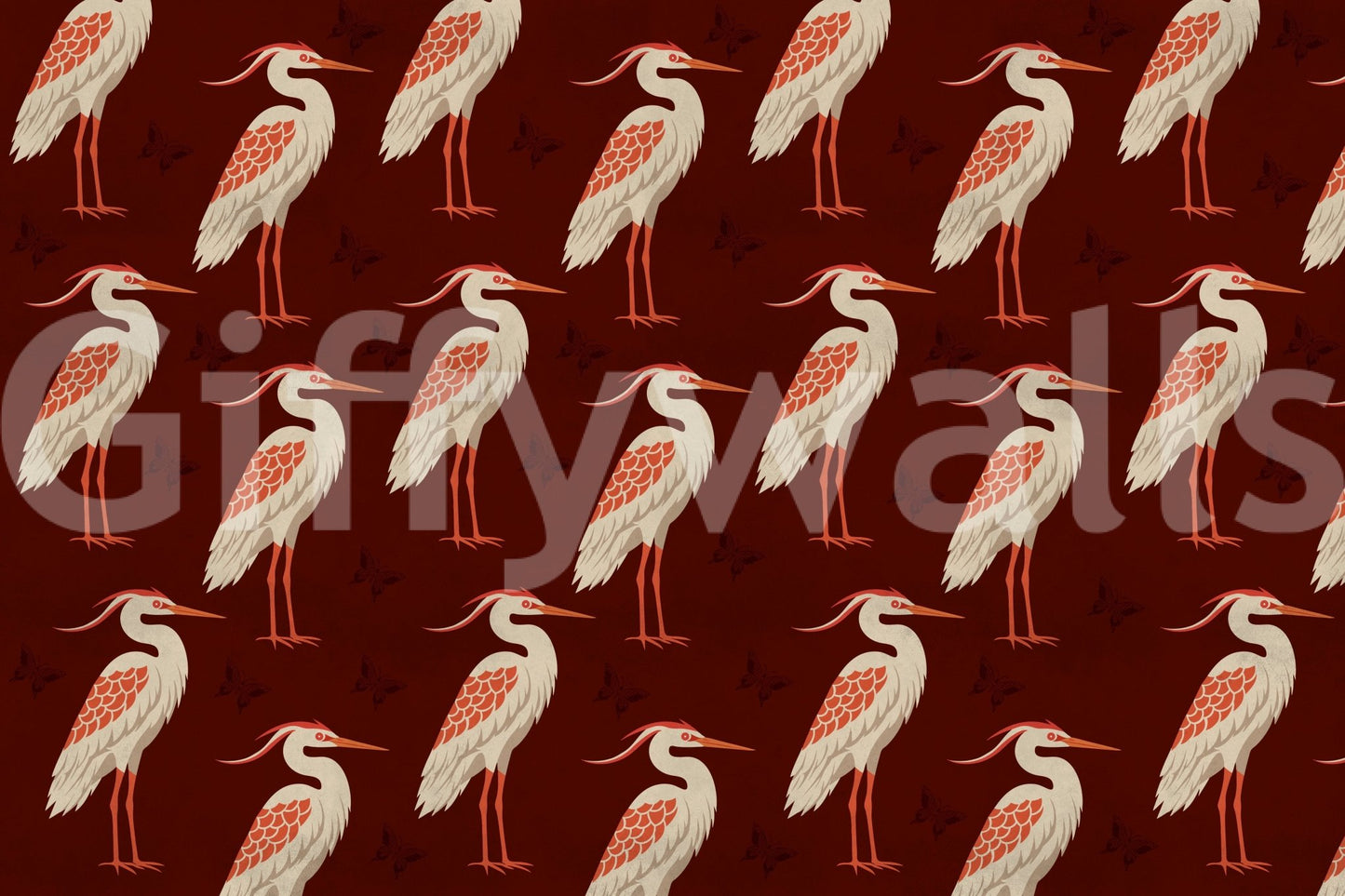 Nature-inspired pattern in Burgundy Heron wall mural