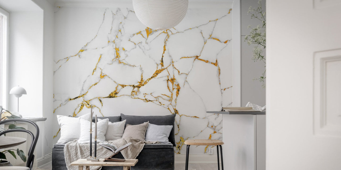 Gold veined marble wall mural