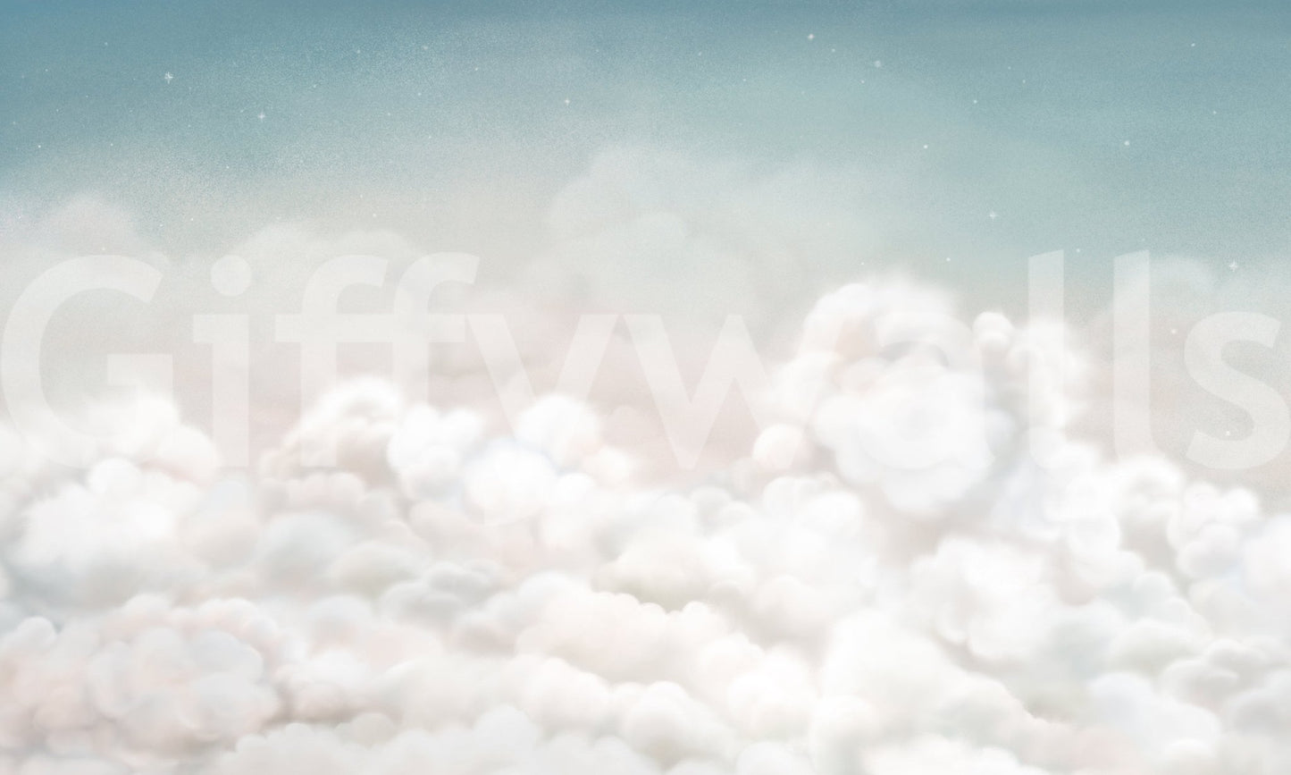 Pale blue Calming Clouds wall mural with misty cloud layers, GD9172