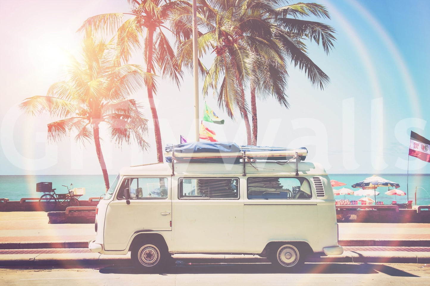 Bold camper van mural for adding personality to walls.