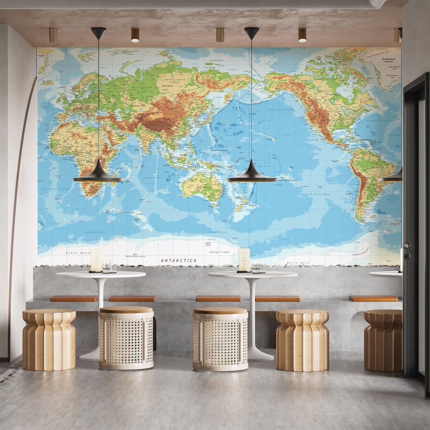Pacific View Detailed World Map Wallpaper Murals - Giffywalls B107
