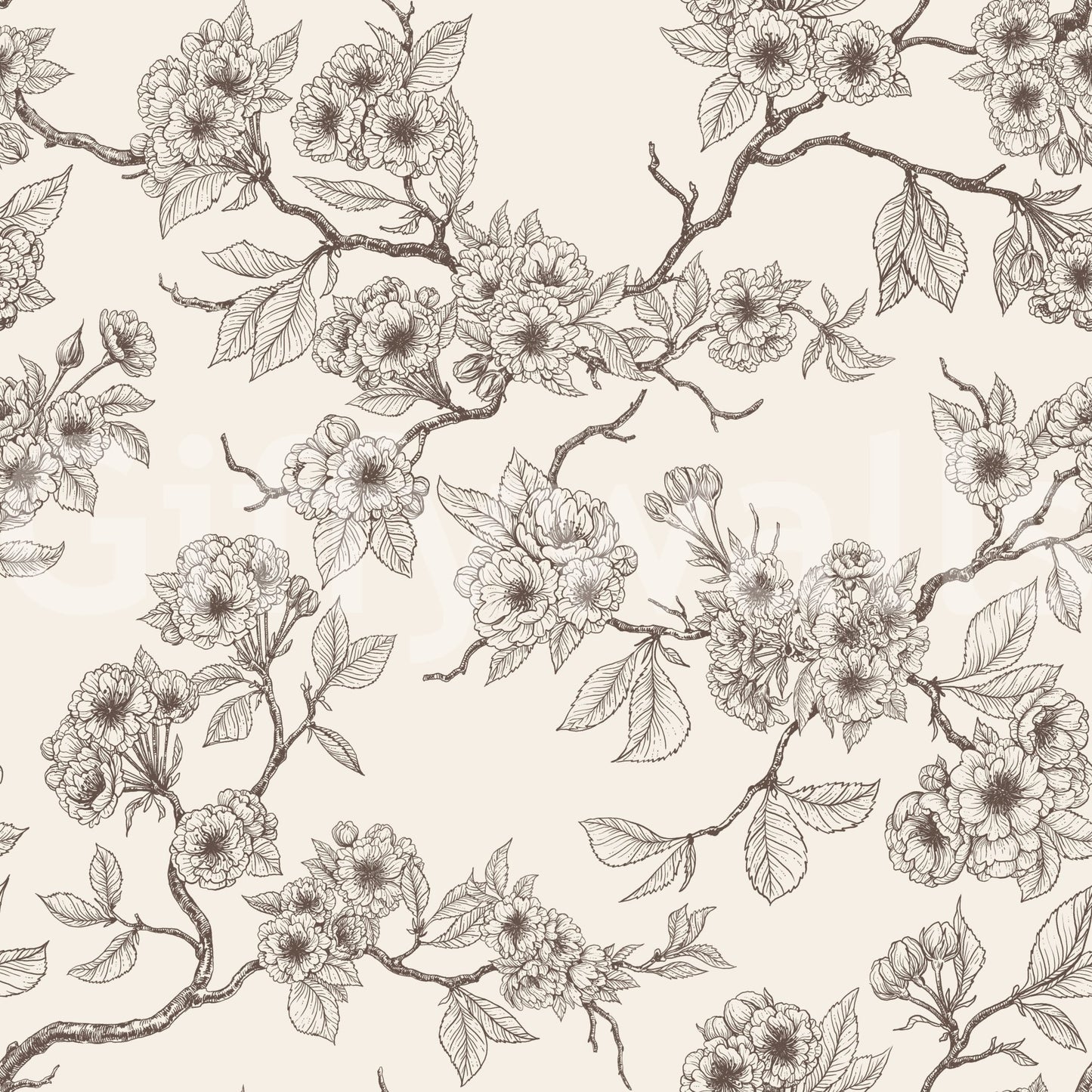 A soft botanical repeat frames Chery Blossom Branches wallpaper beautifully, GD9275