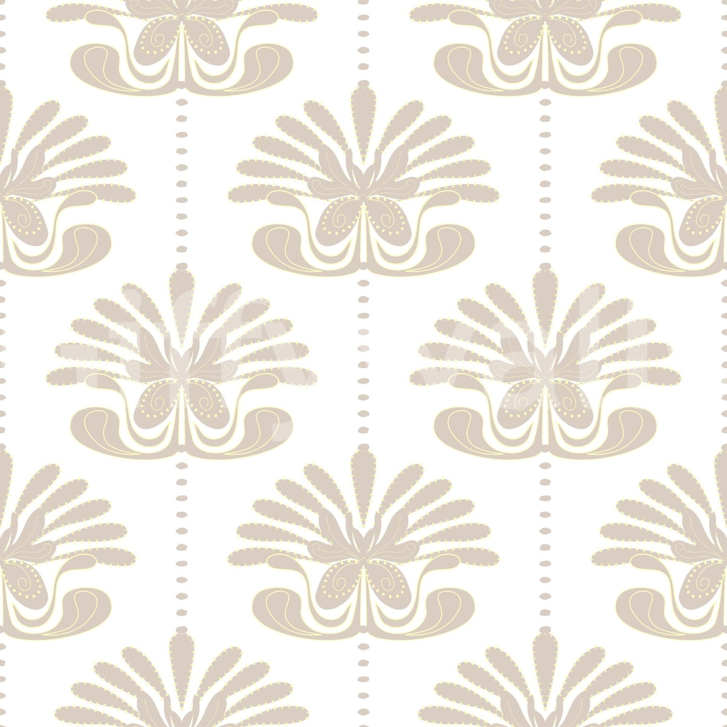 Graphic botanical print of the Chic Floral Symmetry Wallpaper feature wall.