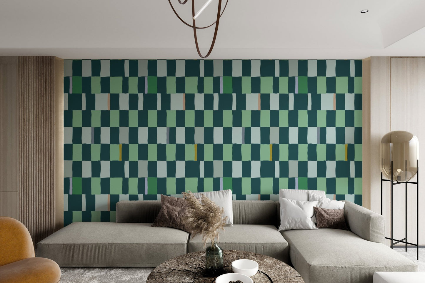 Vibrant wallpaper with a stylish summer checkered motif.