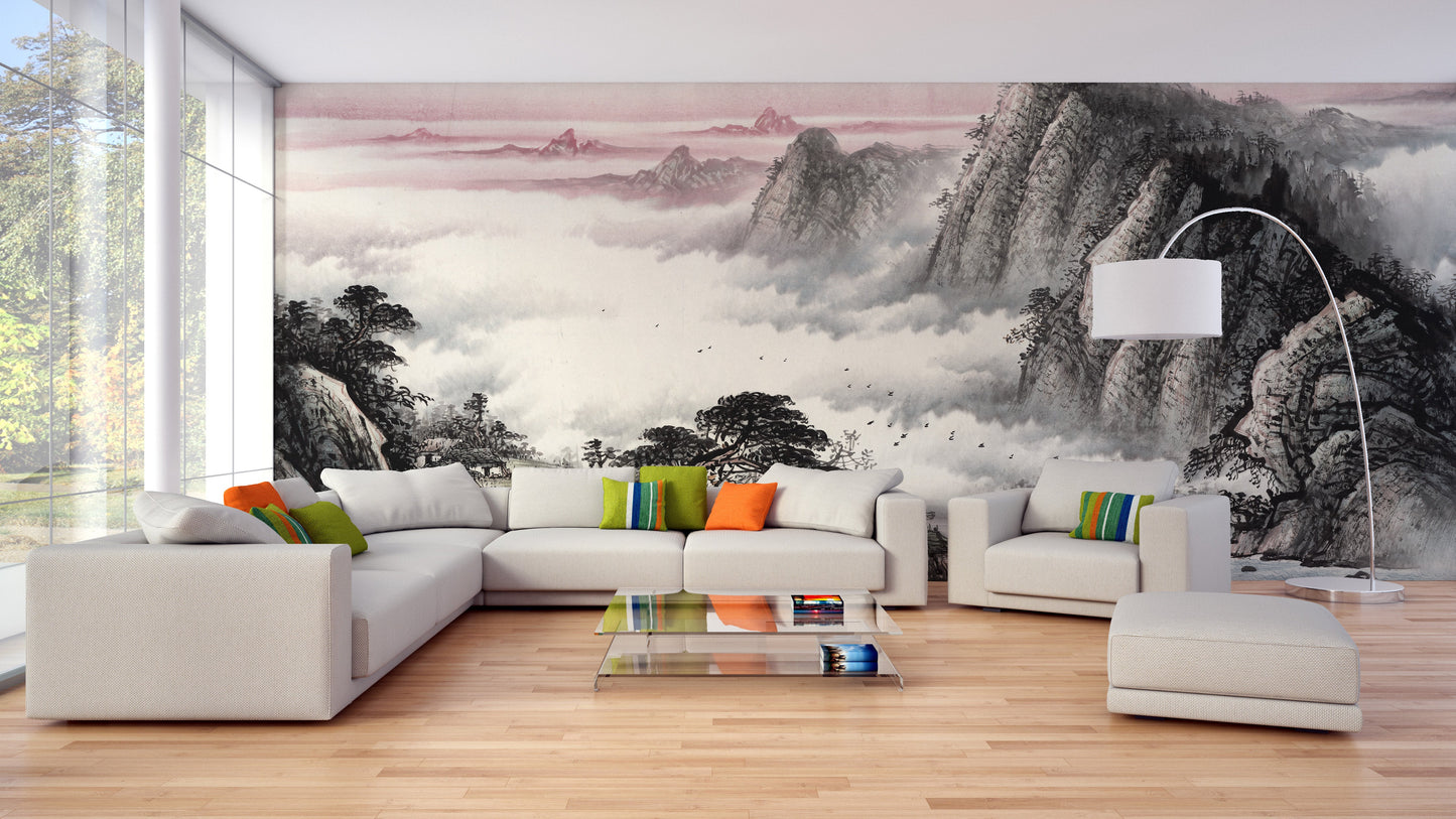 Majestic mountain and misty wall mural