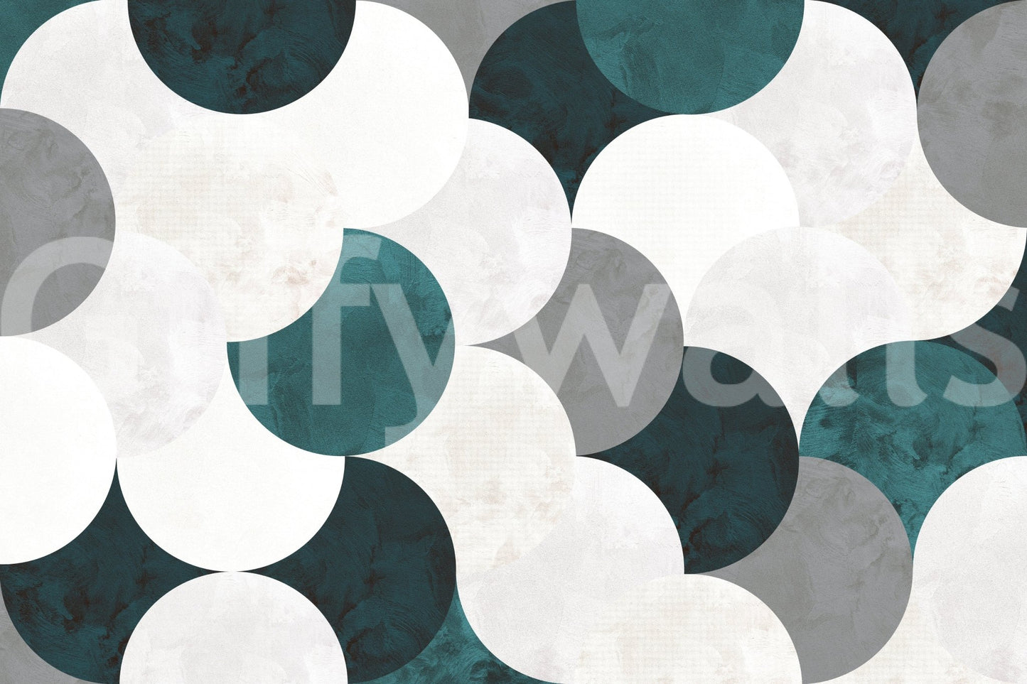Overlapping translucent shapes of the Circle Abstract Wall Mural.