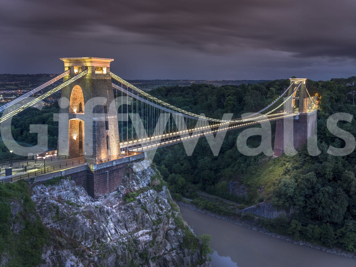 Glowing bridge wallpaper for walls, the famous Clifton Suspension Bridge landmark.