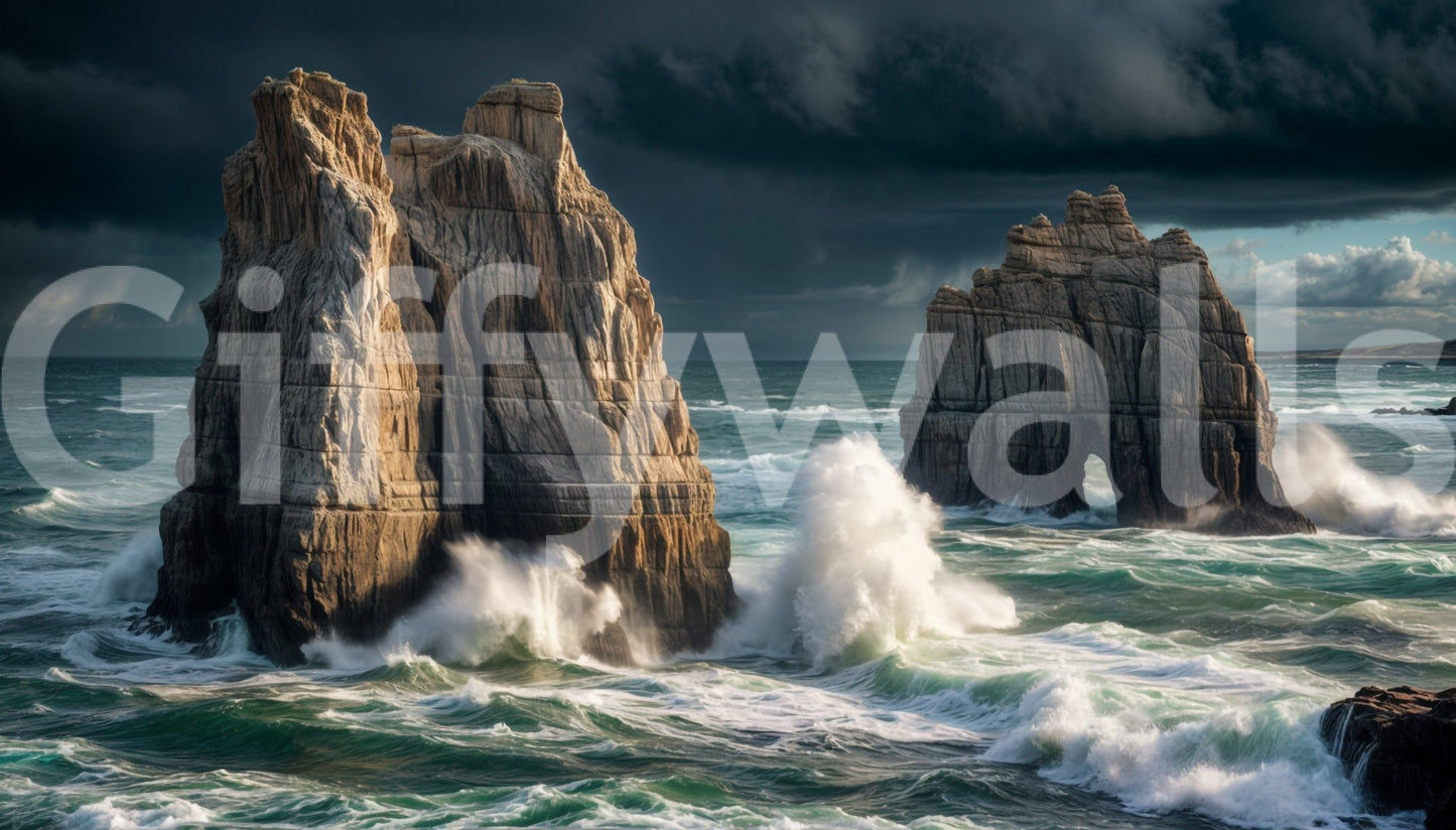 Soft misty shore on a Coastal Giants mural for a quiet study room wall.