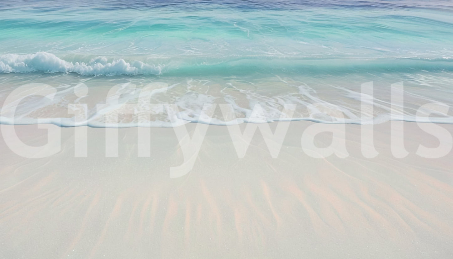 Tropical beach scenery mural for a modern workspace to encourage a calm environment.