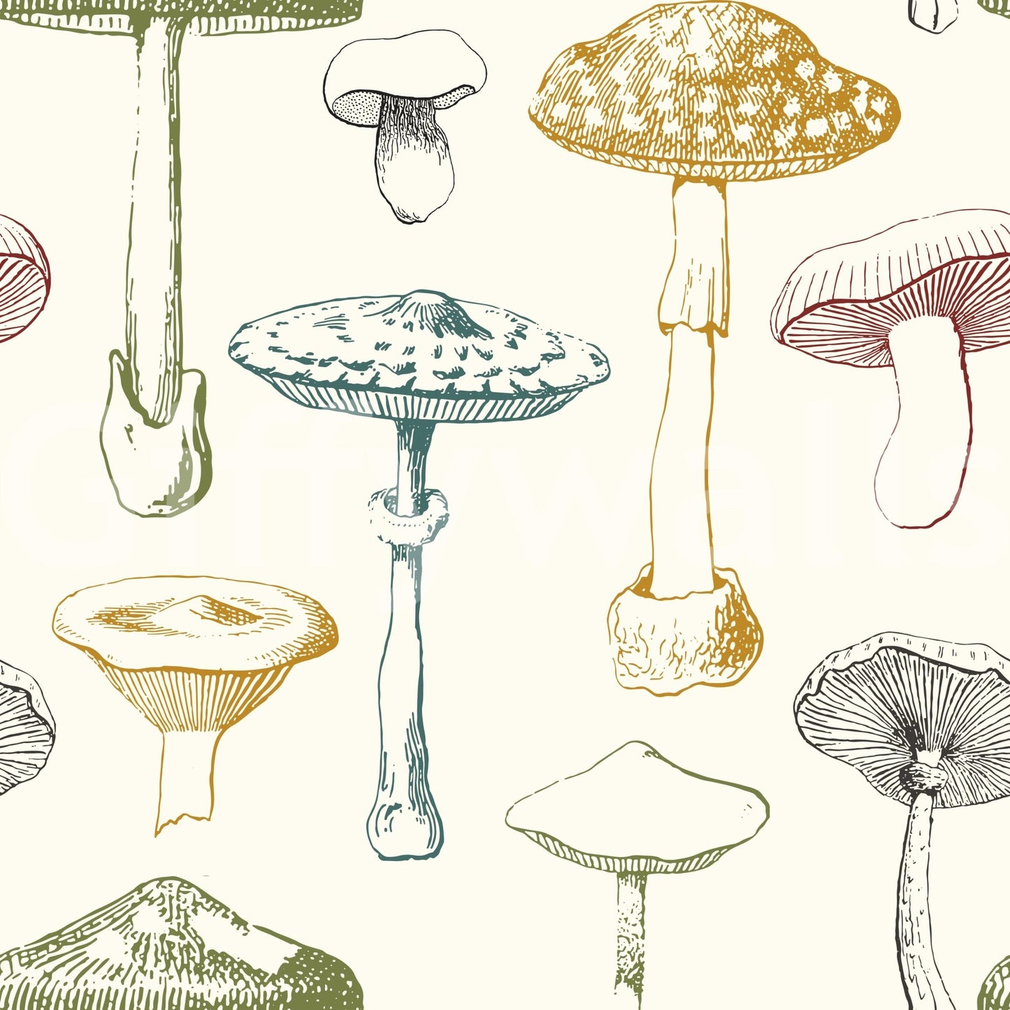 Delicate fungi motif in Collection of Mushrooms wallpaper