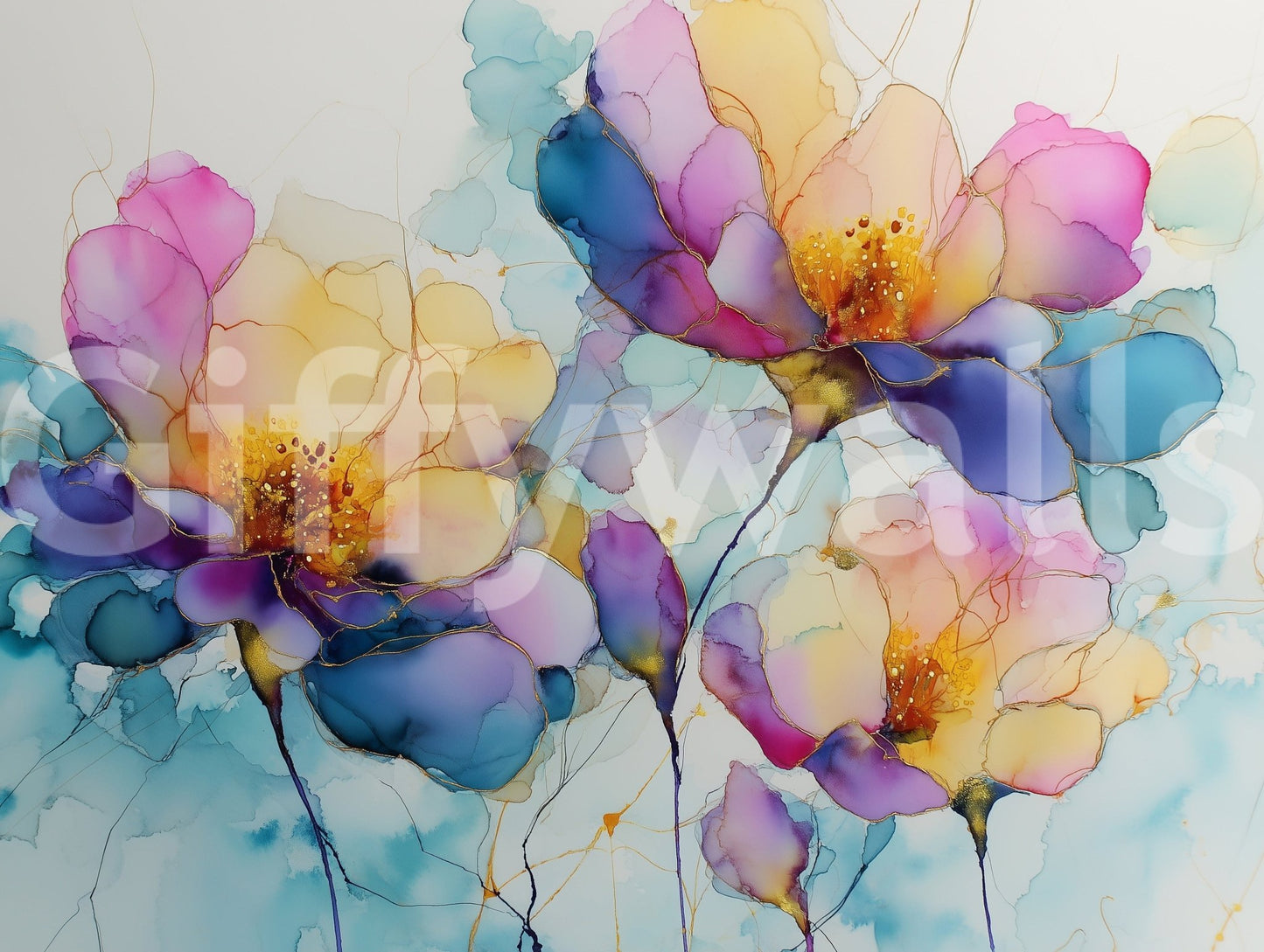 Whimsical bloom scenery Colorful Ink Floral Dreams wall mural, GD7439