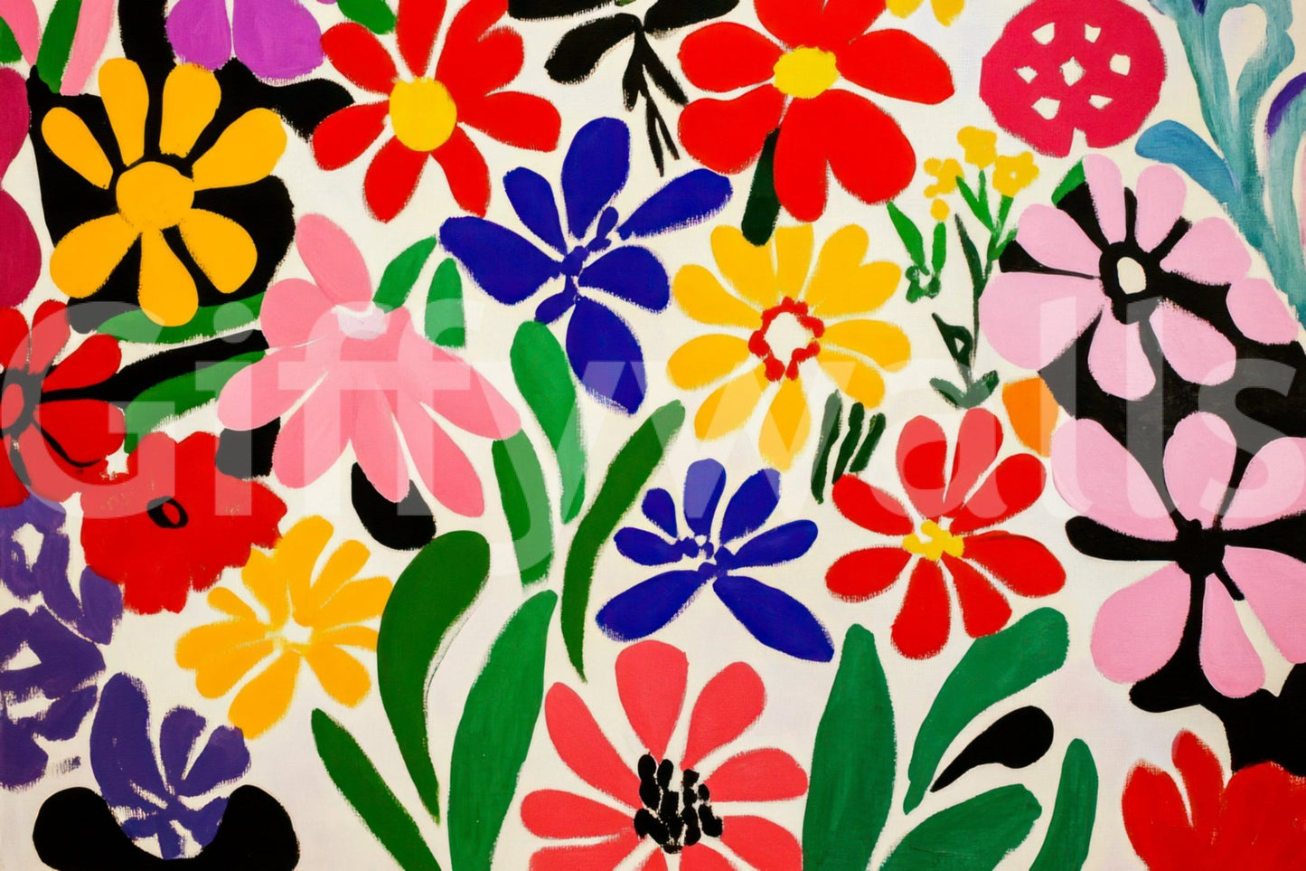 Colorful Matisse Style Flower Garden Inspired by Modernist 1950s Art Wall Mural