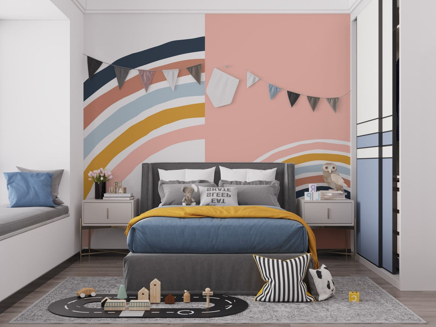 Playful stripy rainbow mural for walls
A996
