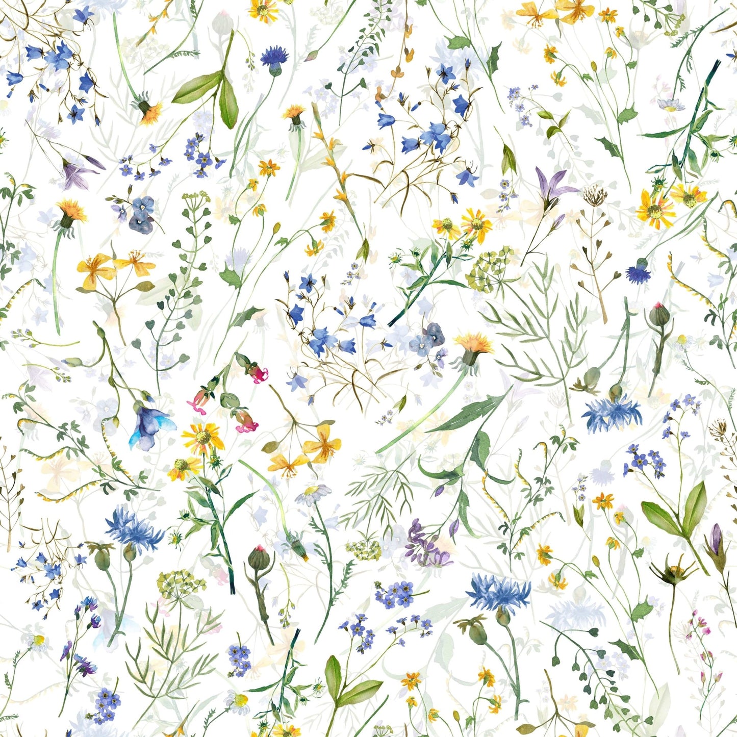 Pastel Colorful Watercolor Meadow wallcovering with wild blooms.