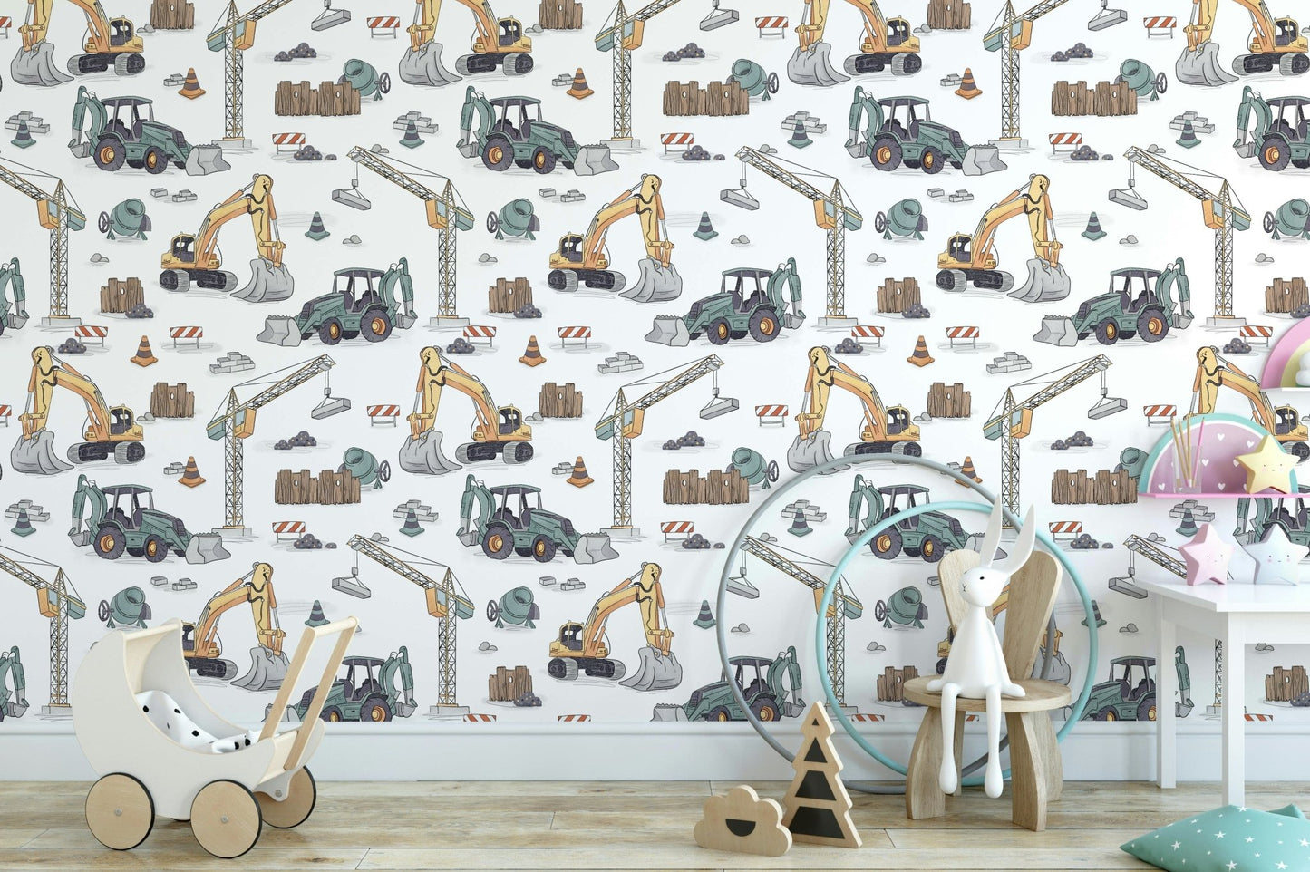 Modern kids wallpaper with building trucks GD065