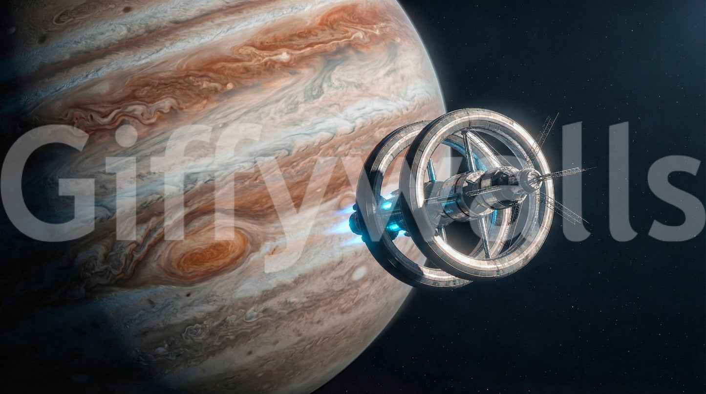 Orbiting spacecraft in Cosmic Space Wall Mural with large planet