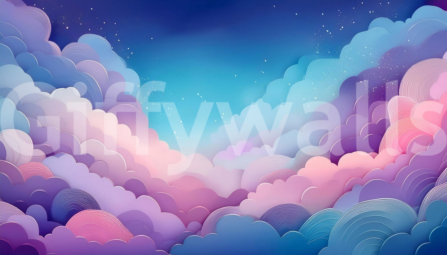 Pastel sky wall mural for a soothing home environment