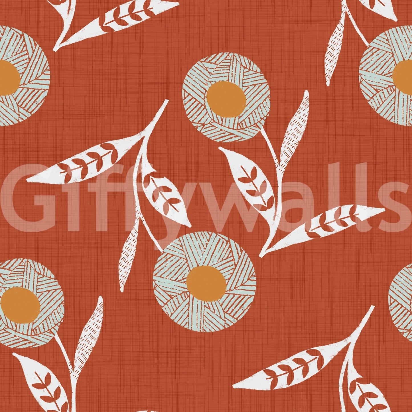 Cozy Scandi Flower Burnt Terracotta Craft Botanical Wallpaper with woven bloom detail, GD8613