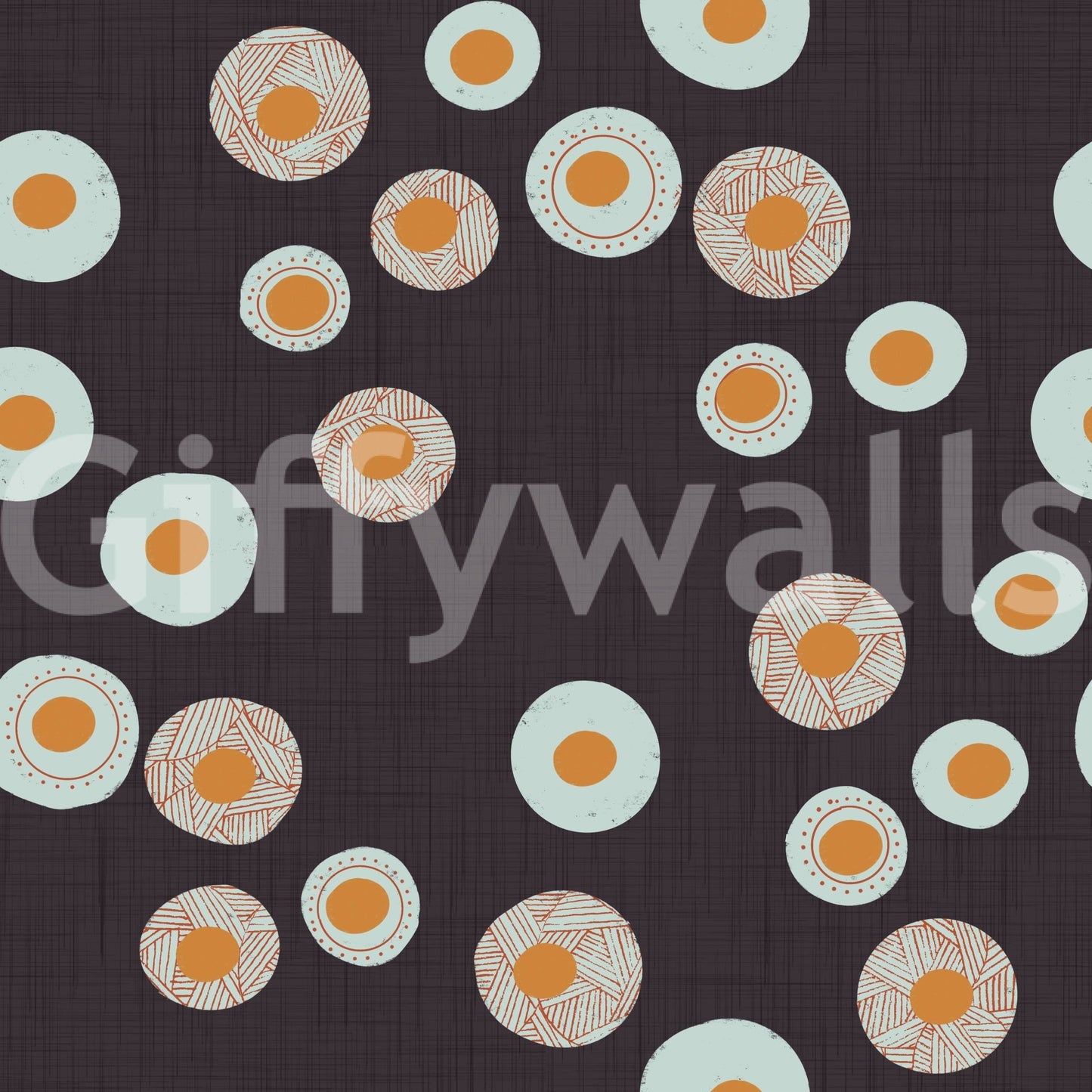Charcoal base with dotted floral circles in Cozy Scandi Folk Dot Floral wallpaper, GD8609