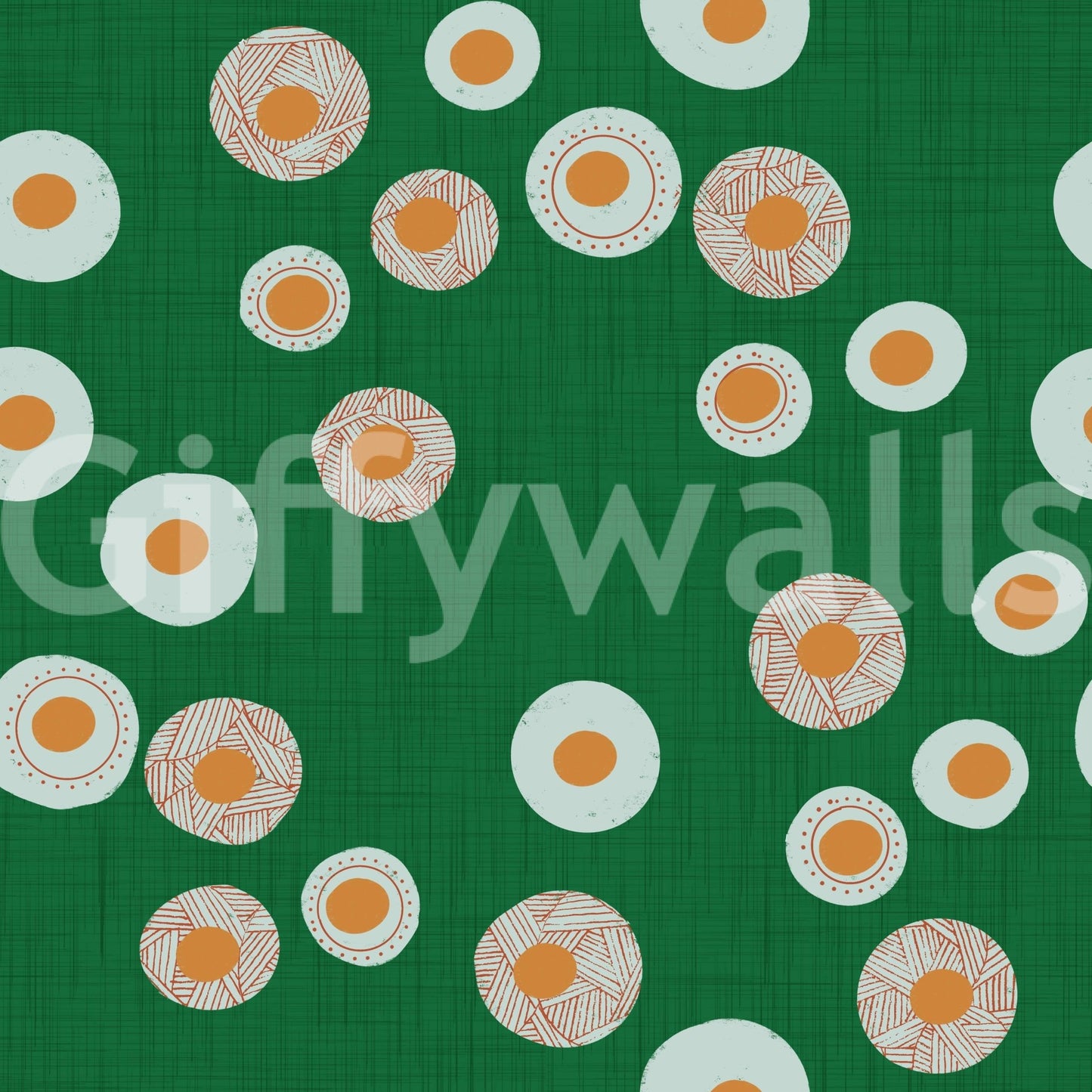 Forest green Cozy Scandi Folk Dot Floral wallpaper with layered circle detailing, GD8604