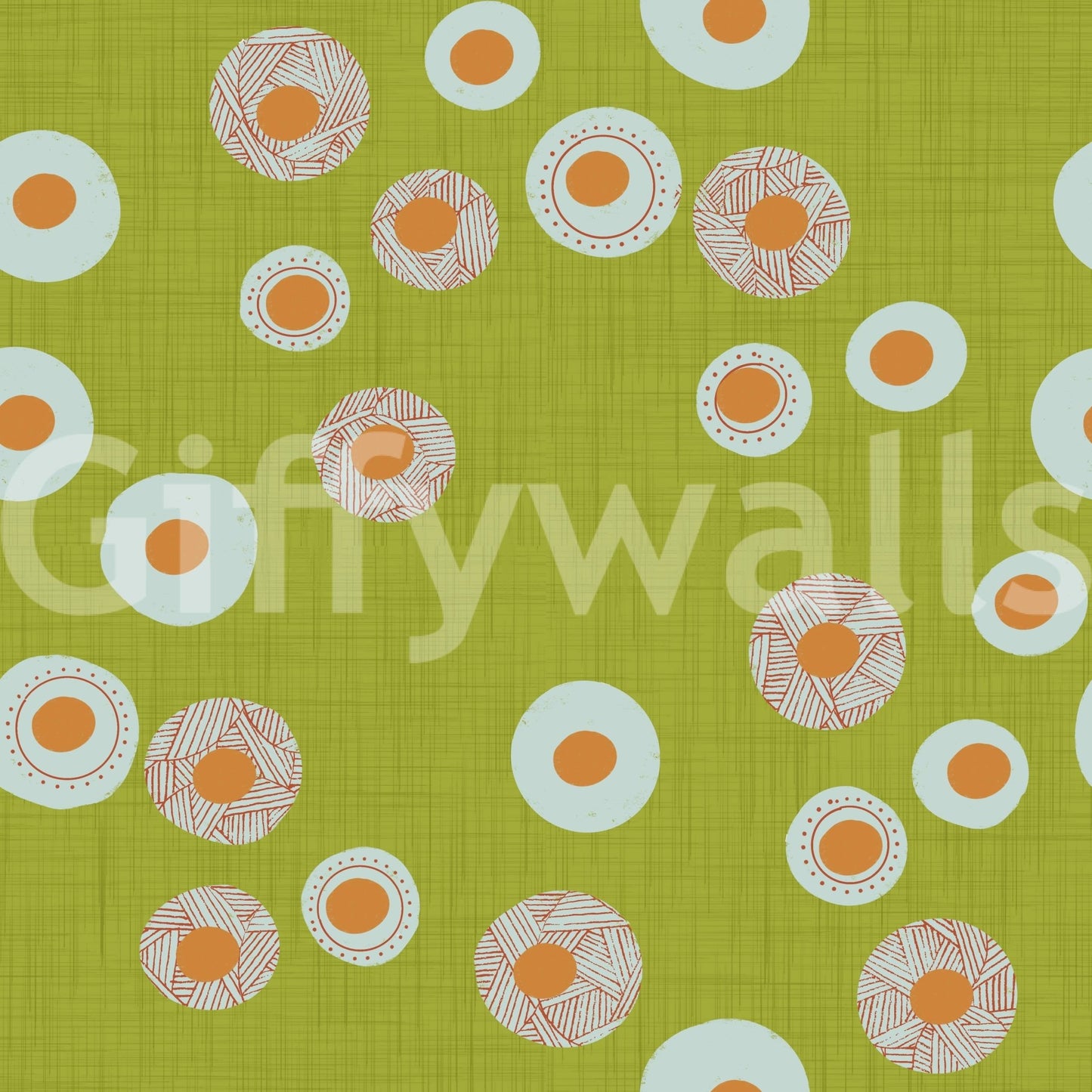 Olive chartreuse base with dotted circles in Cozy Scandi Folk Dot Floral wallpaper, GD8600