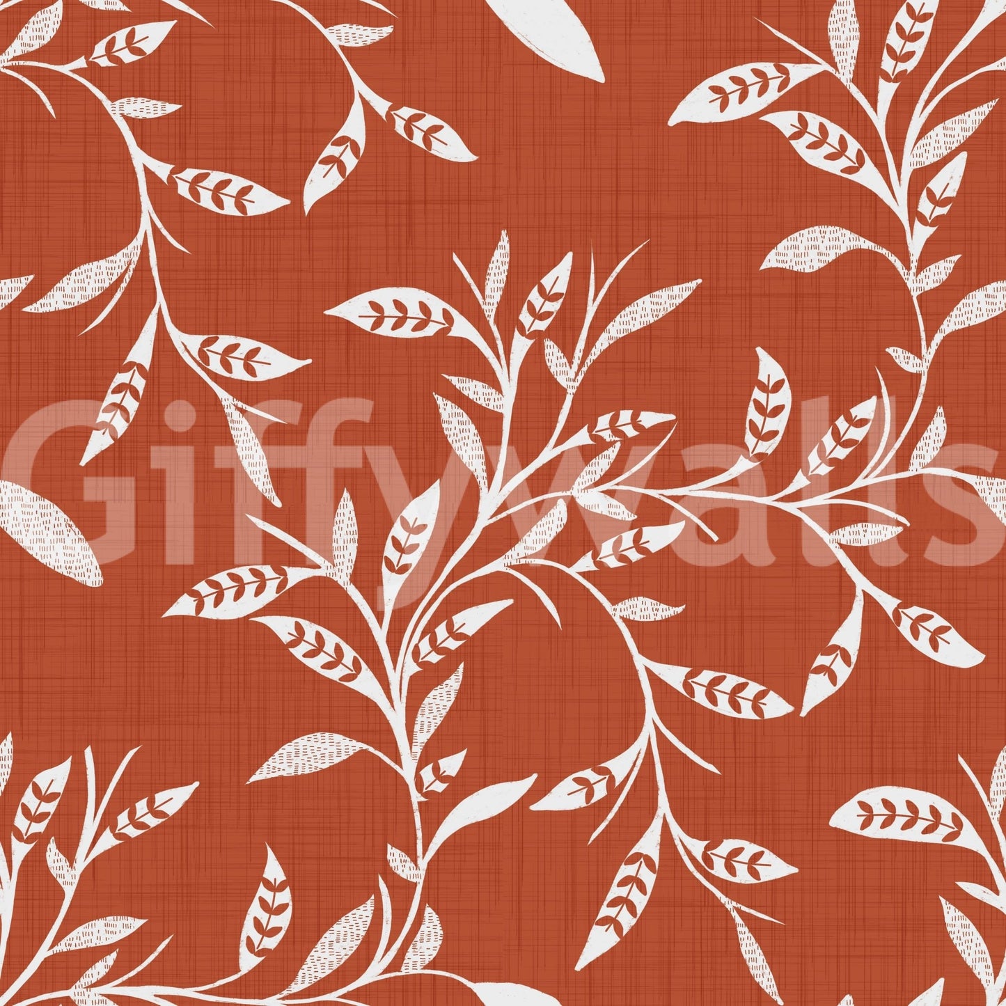 Cozy Scandi Folk Leaf Vine Burnt Terracotta - Craft Blender Wallpaper