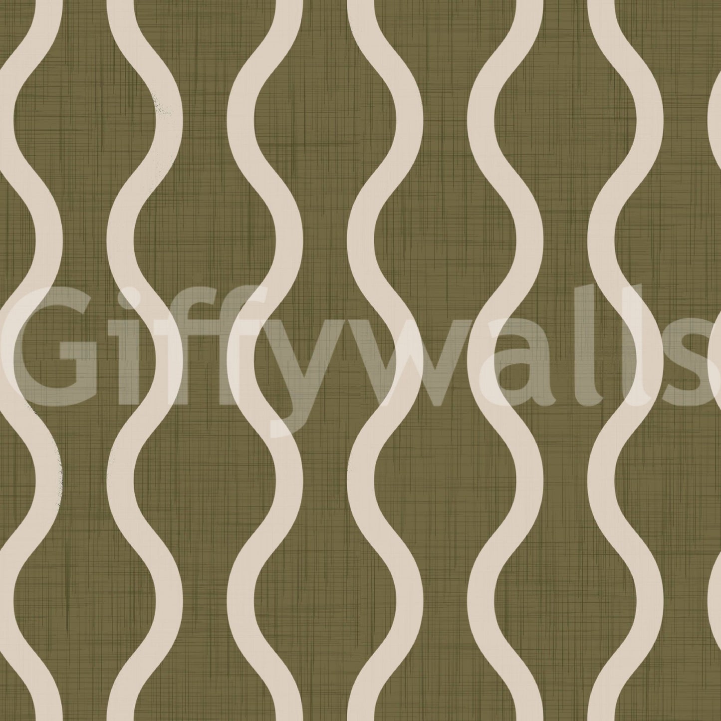 Curved cream lines on Earthy Olive Wallpaper with subtle surface detail, GD8532