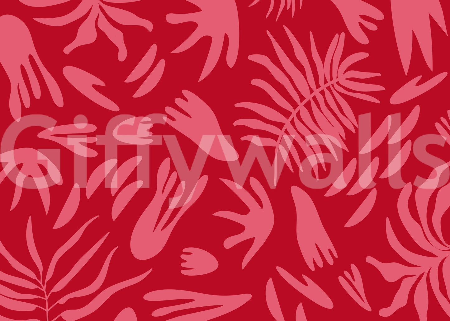 Crimson Botanical Dance Wall Mural with flowing pink shapes