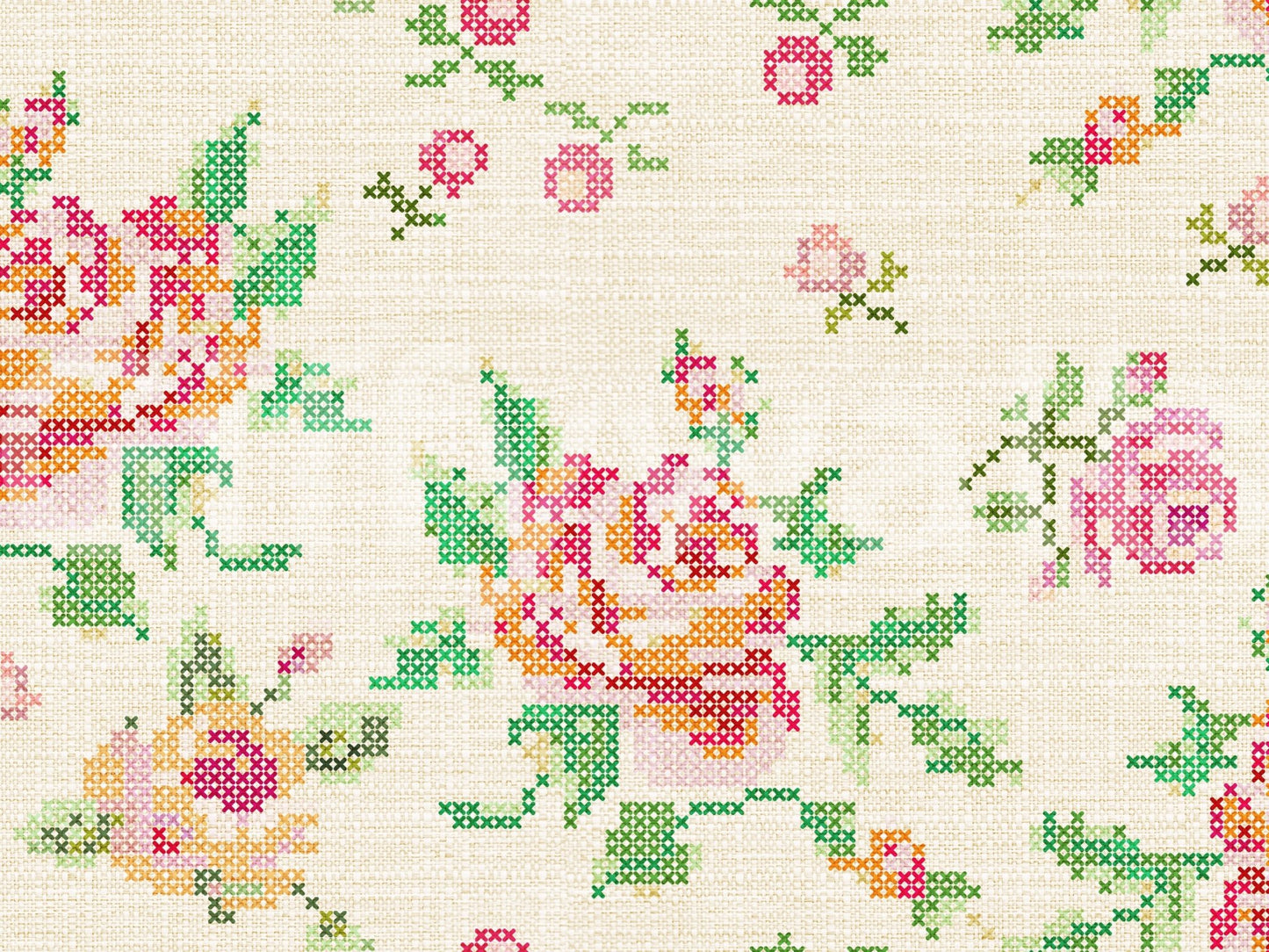 Cross-Stitch Blooms Wallpaper
