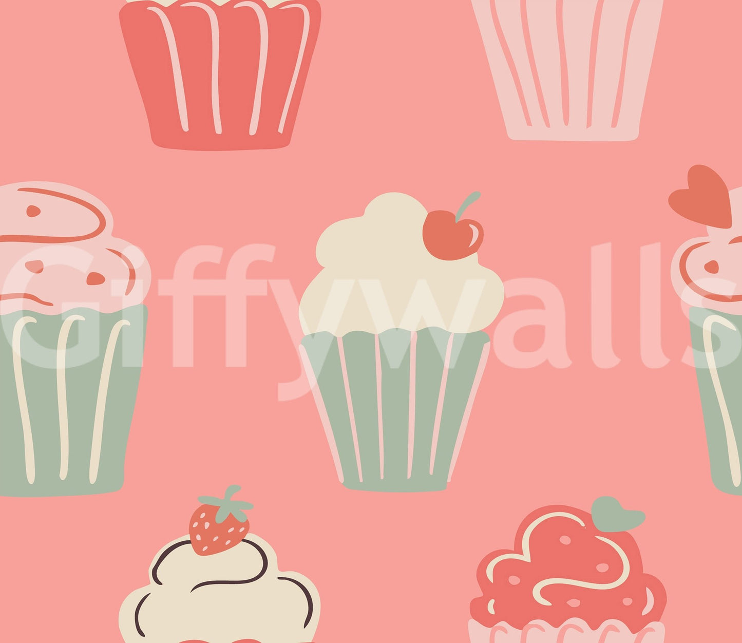 Dessert-themed wallpaper with merry cupcake graphics