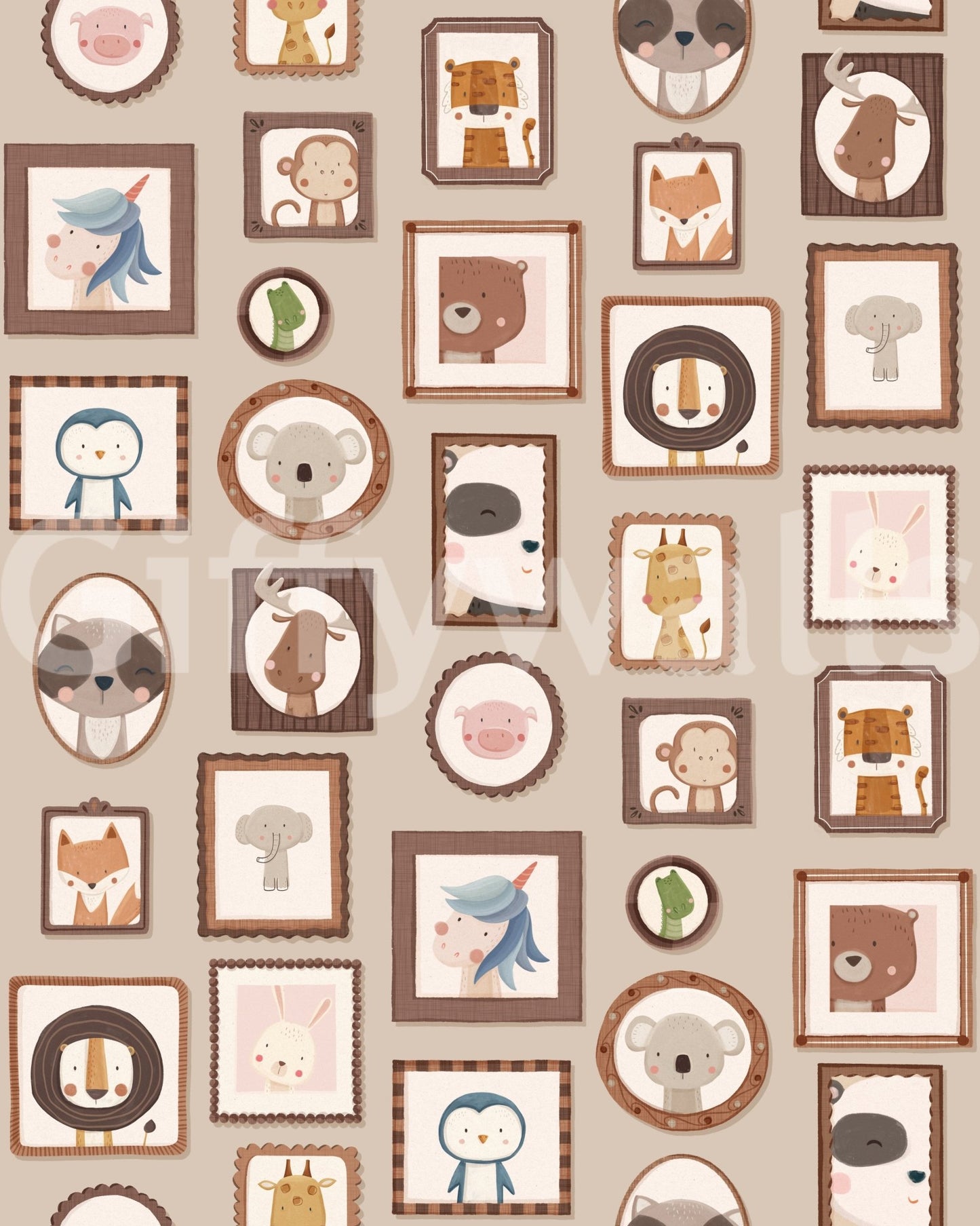 Repeating portrait layout in Cute Animal Frames Wallpaper with soft storybook tones, GD8339