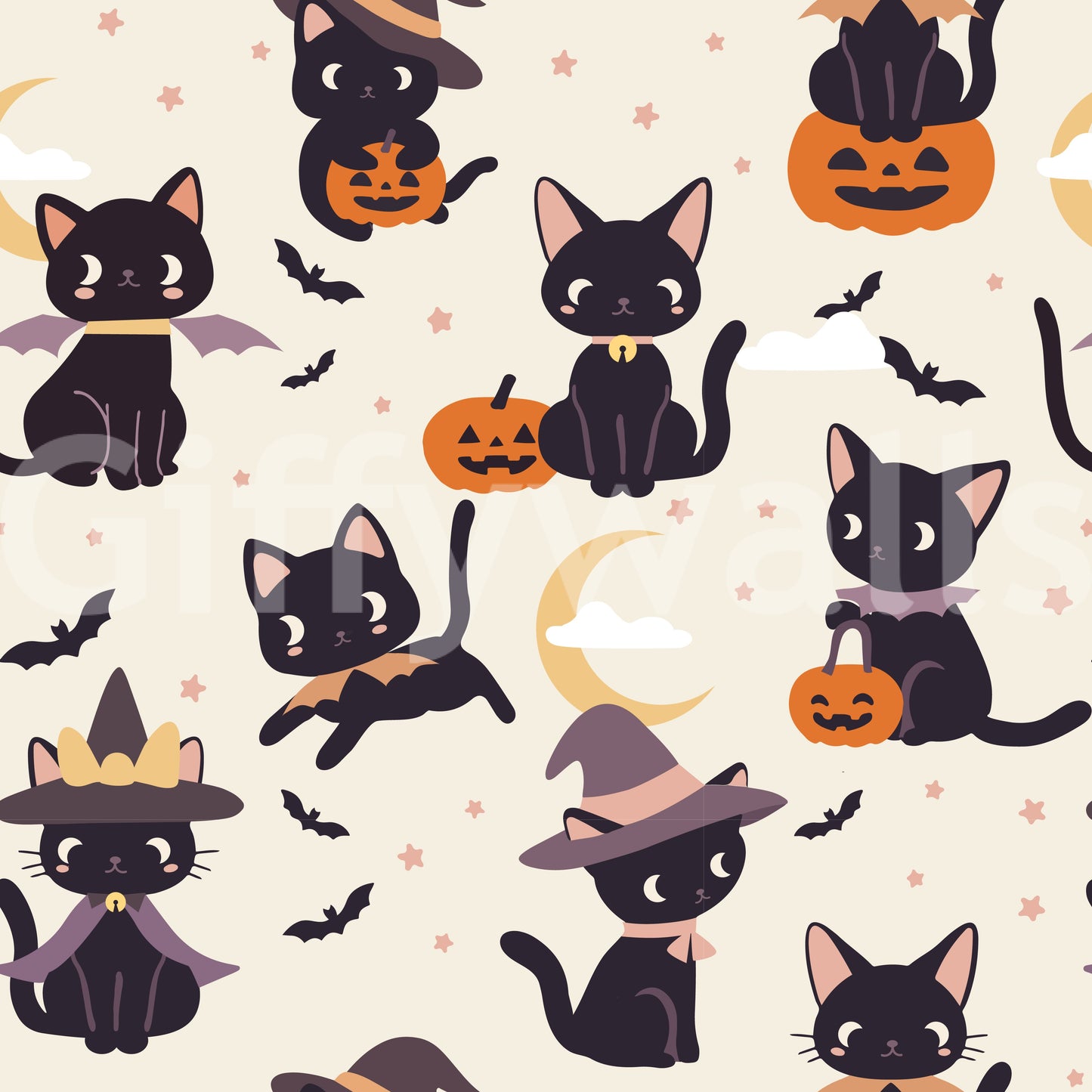Witch cat Halloween wallpaper for walls