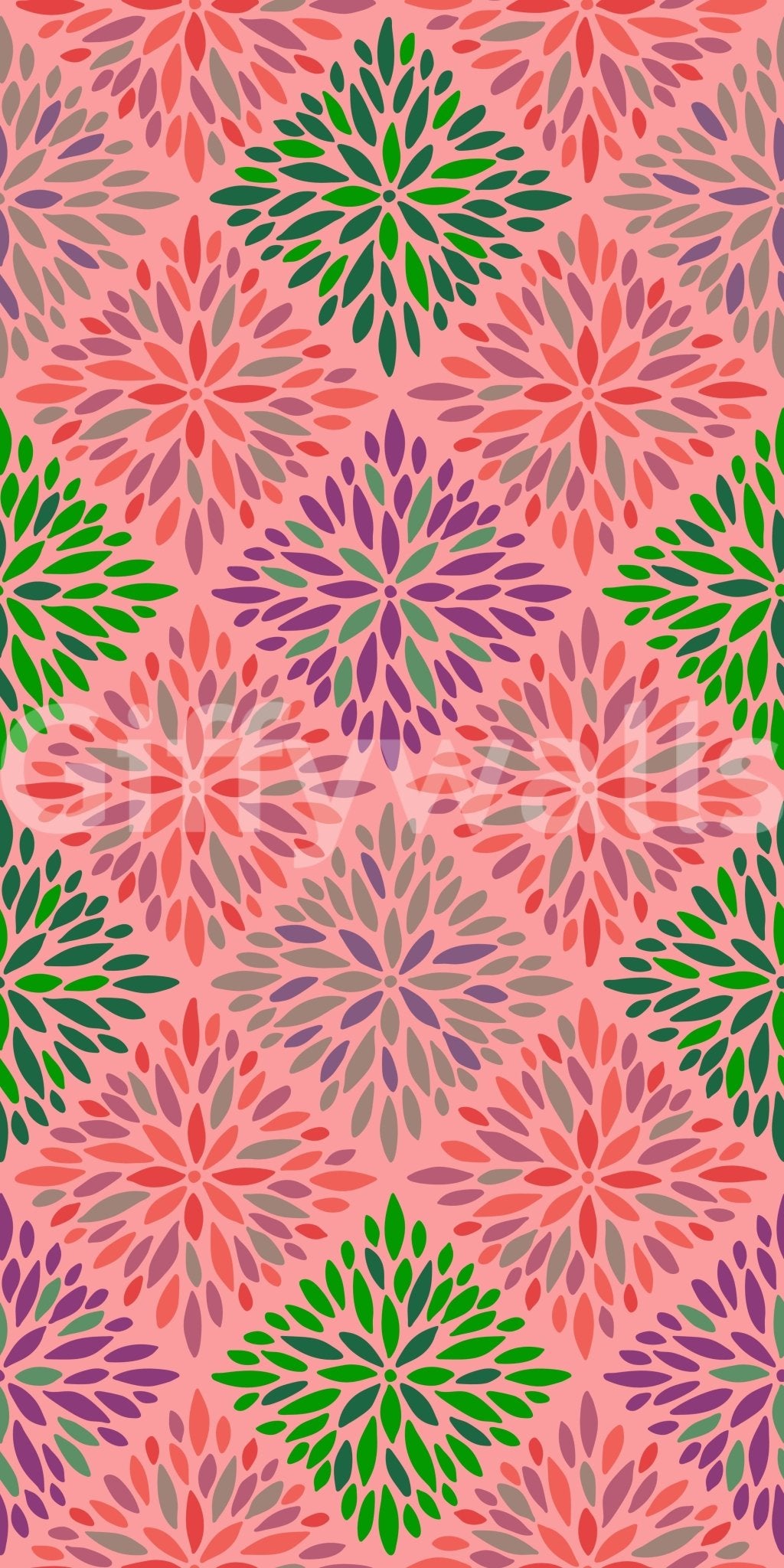 Dahlia Diamonds Bohemian Floral Damask Tiles Palazzo Pink and Green Wallpaper