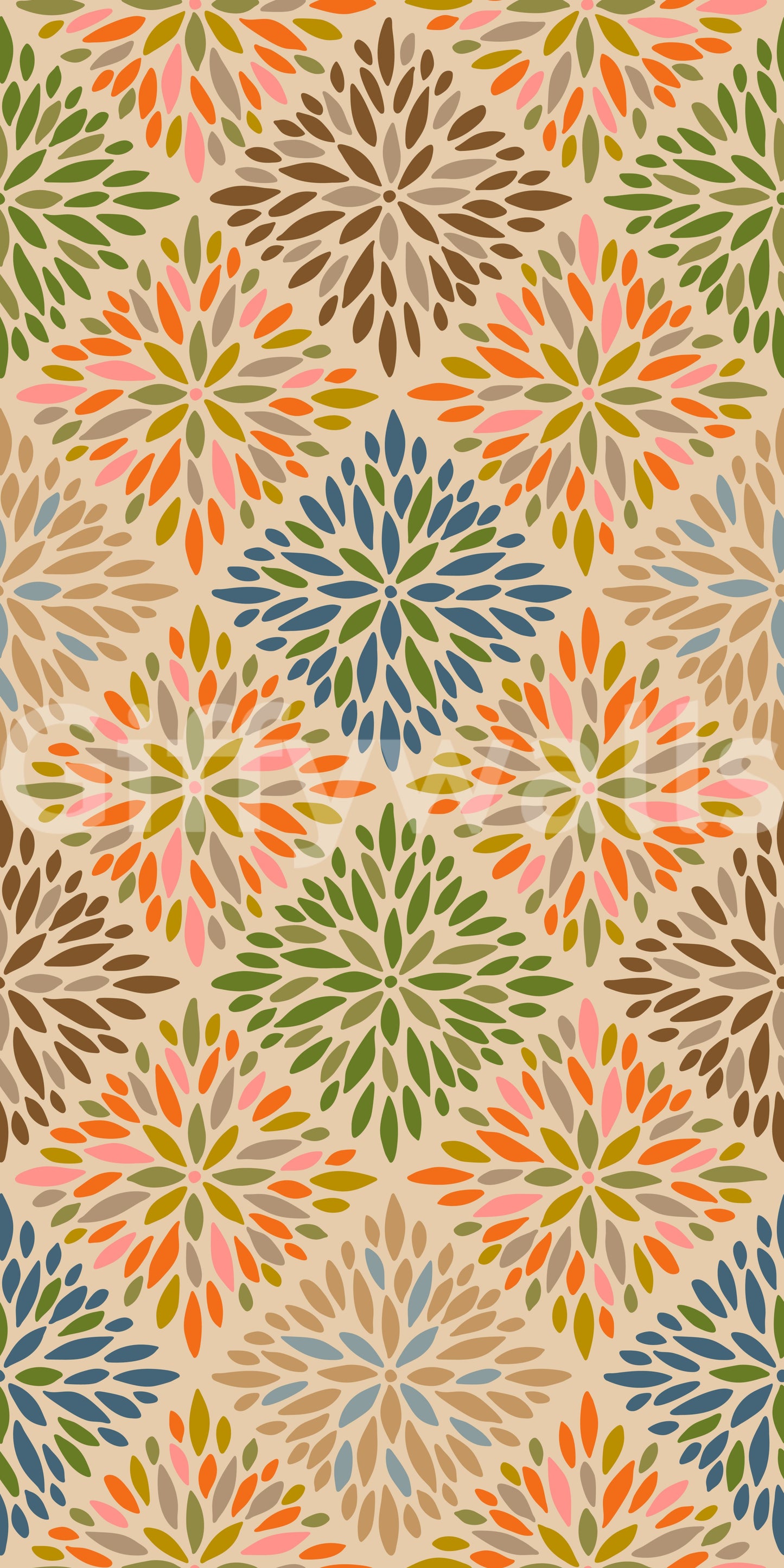 Dahlia Diamonds Bohemian Floral Damask Tiles Warm Earthy Desert Colors Wallpaper